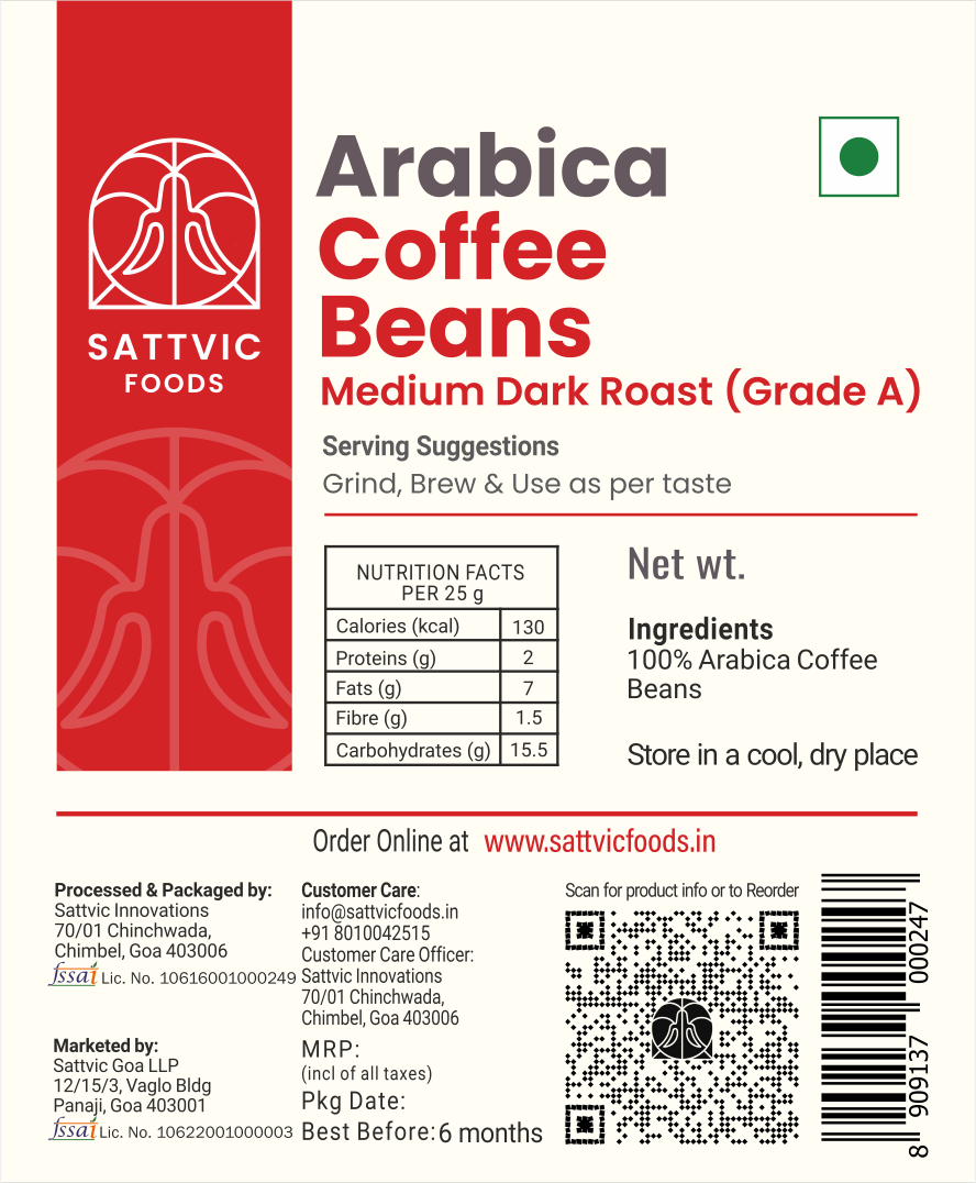Arabica Coffee Beans (Grade A, Medium Dark Roast)