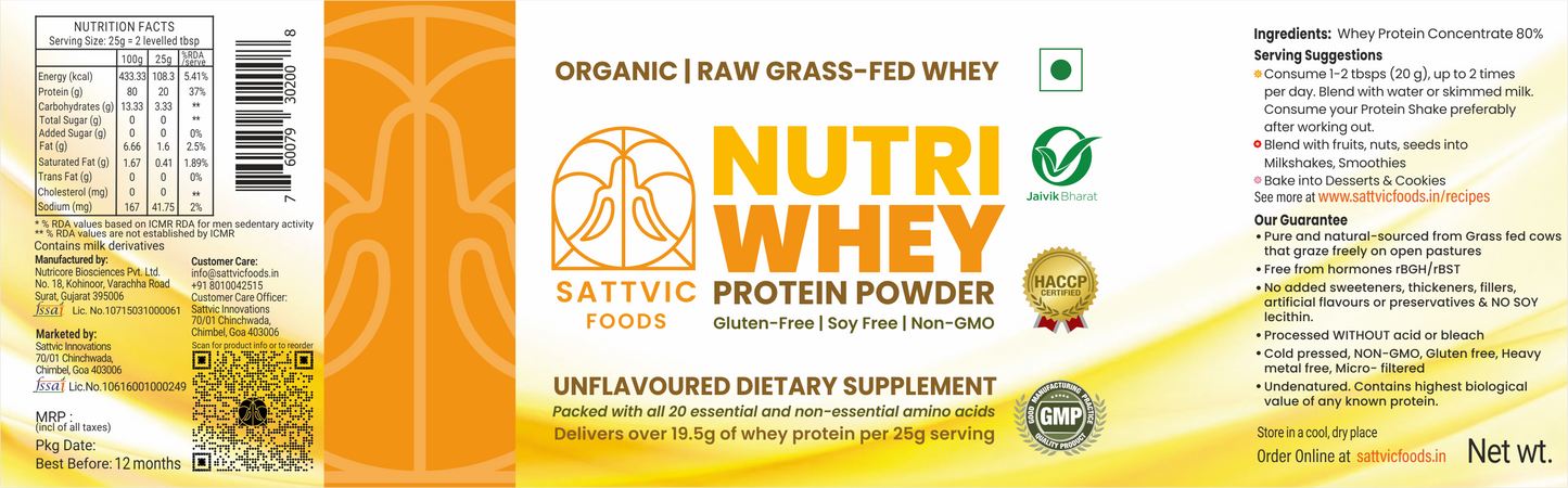 Organic Whey Protein Concentrate 80% | Grass Fed