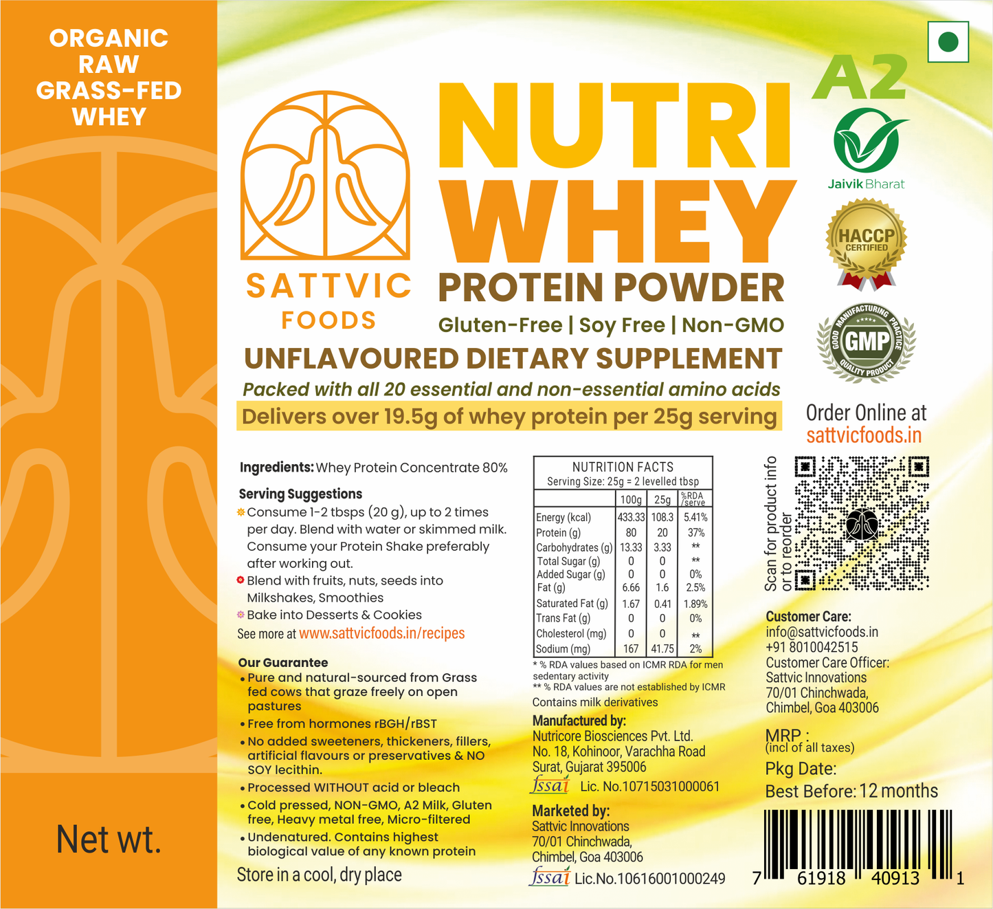 Organic A2 Whey Protein Concentrate 80%