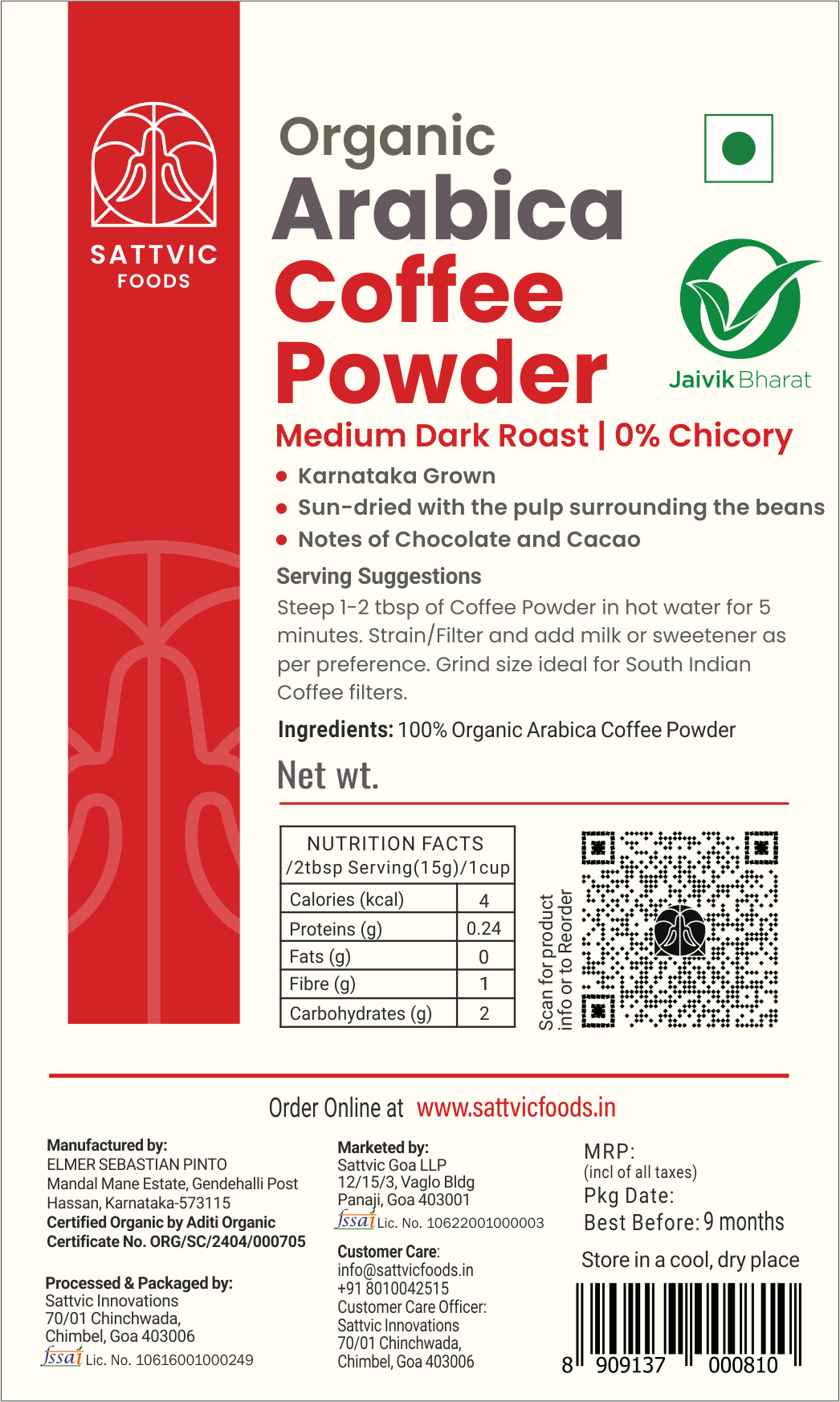 Arabica Organic Coffee Powder | Medium Dark Roast