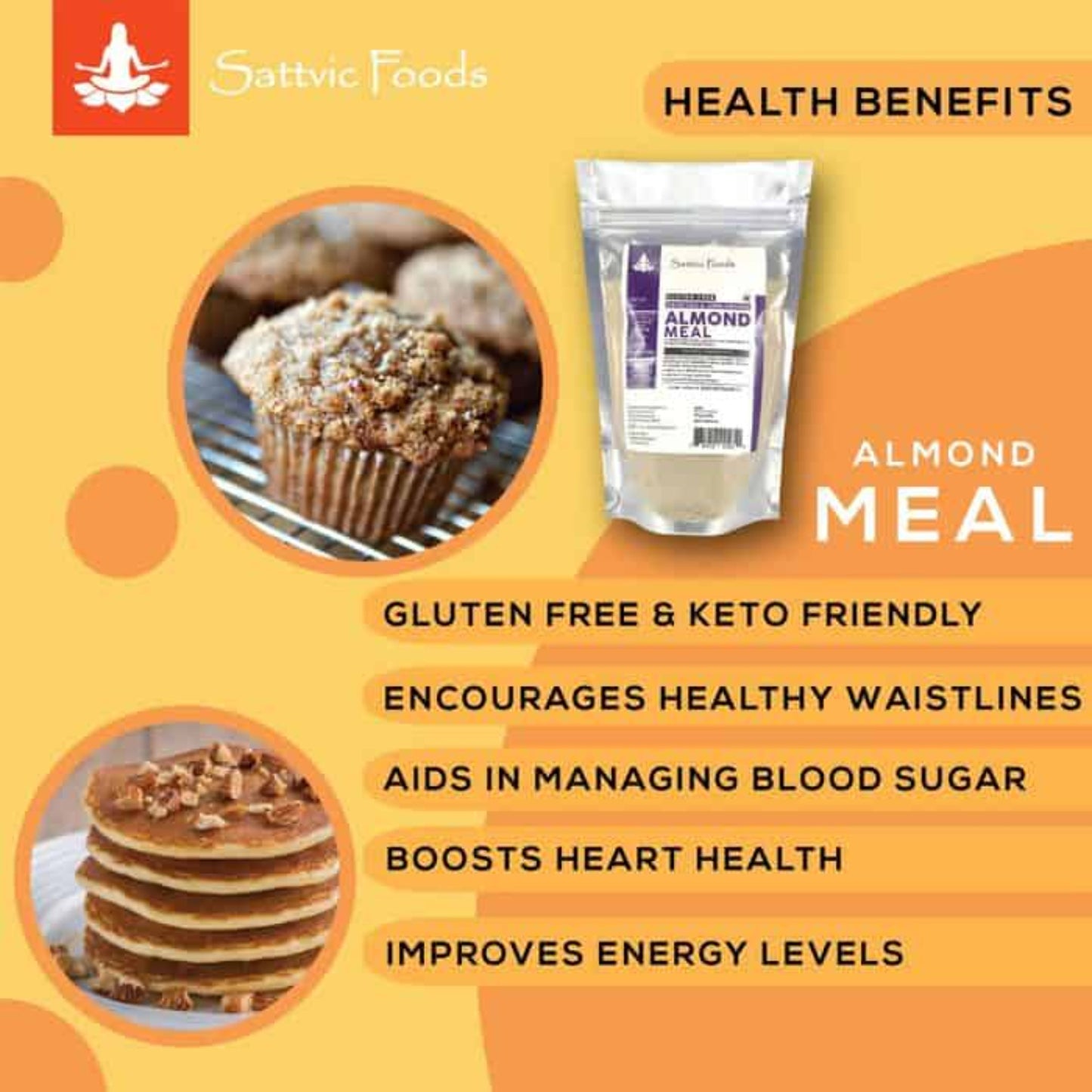 Almond Meal (Defatted, Unblanched, Low Carb, Keto-Friendly, Gluten Free) Sattvic Foods