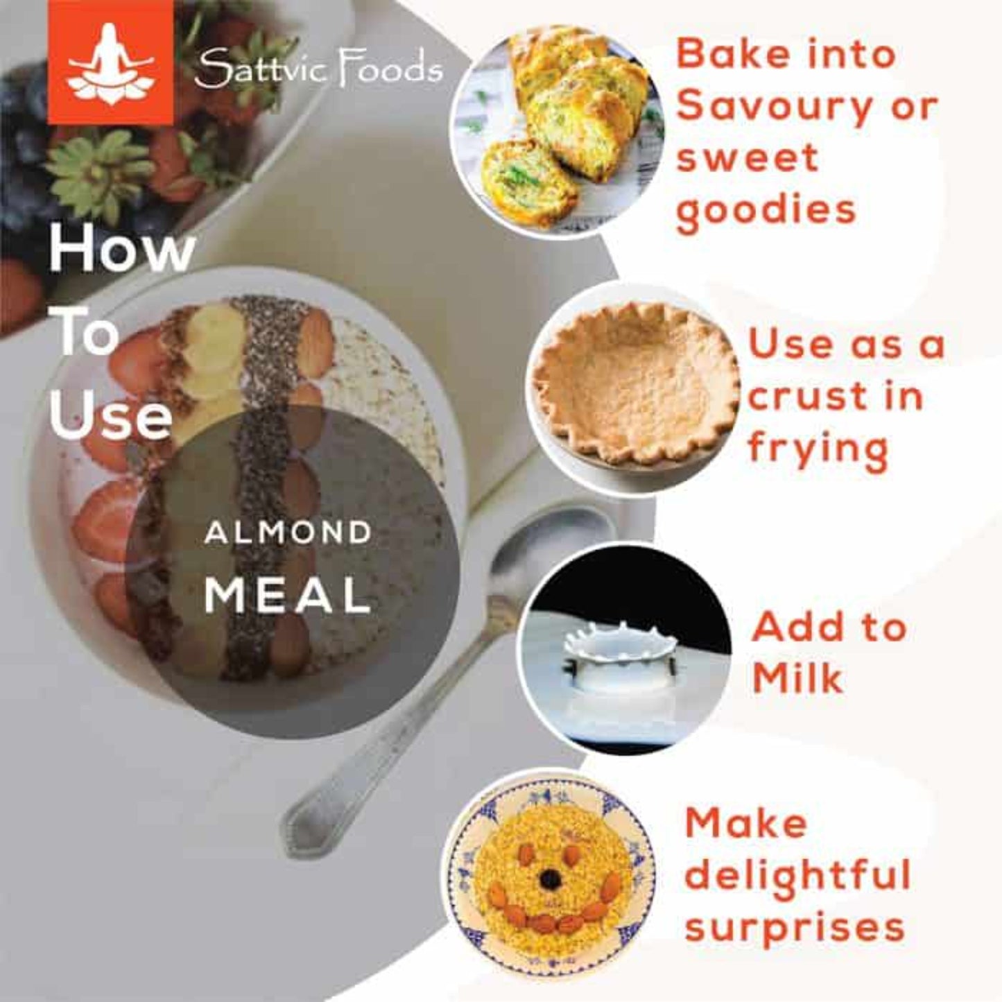 Almond Meal (Defatted, Unblanched, Low Carb, Keto-Friendly, Gluten Free) Sattvic Foods