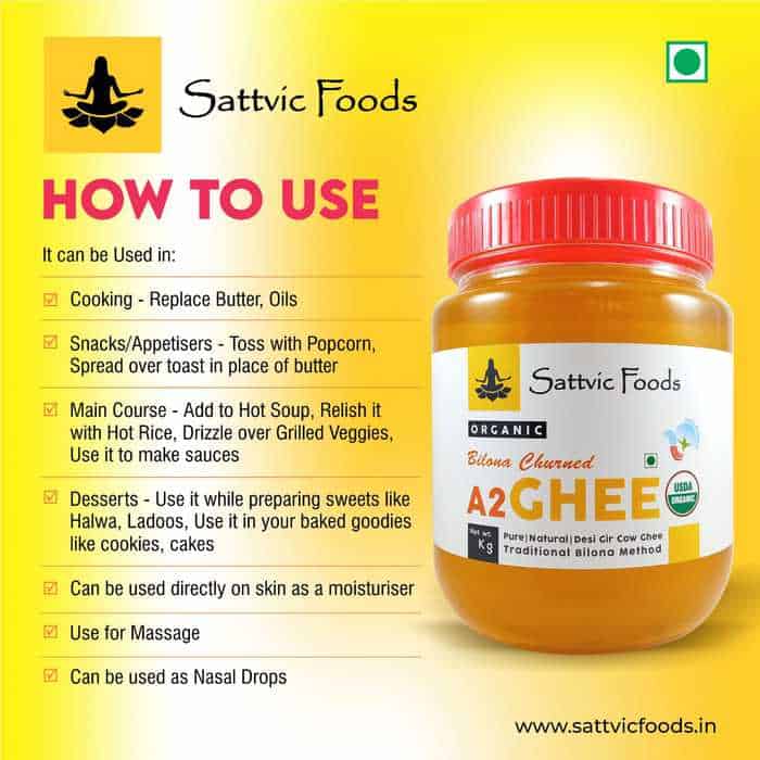 Organic A2 Desi Gir Cow Ghee (Traditional Bilona Method) Sattvic Foods