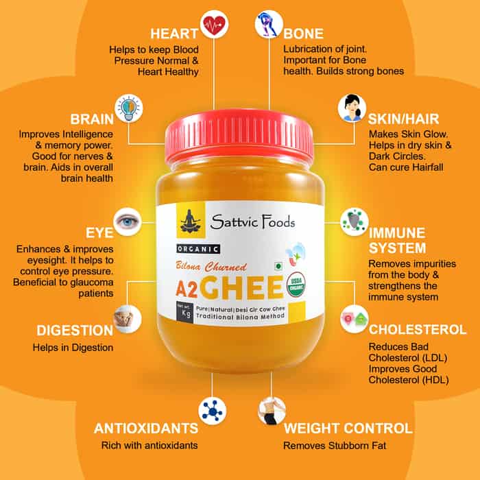 Organic A2 Desi Gir Cow Ghee (Traditional Bilona Method) Sattvic Foods