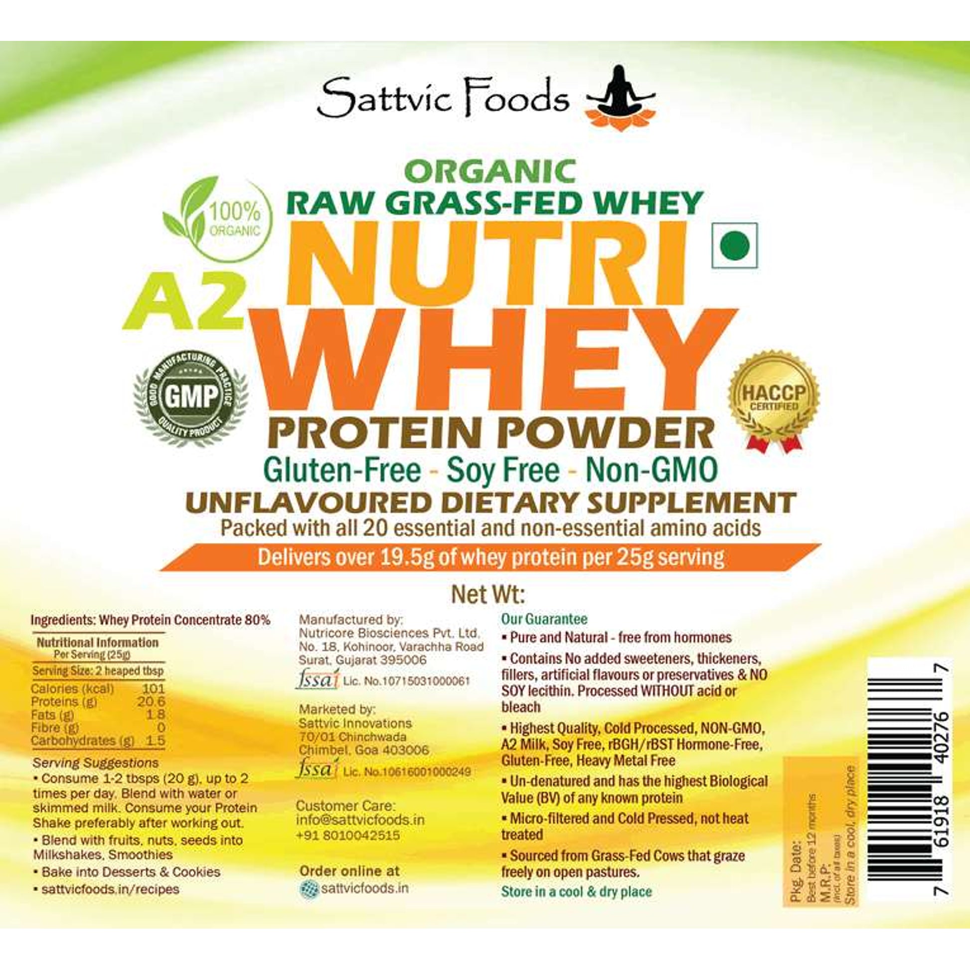 Organic A2 Whey Protein Concentrate 80% Sattvic Foods
