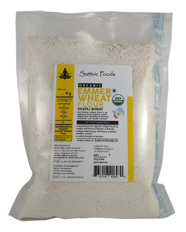 Emmer Wheat Flour / Khapli Atta (Certified Organic) Sattvic Foods