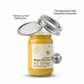 Jar of Biona Churned A2 Ghee with labeled components on a white background