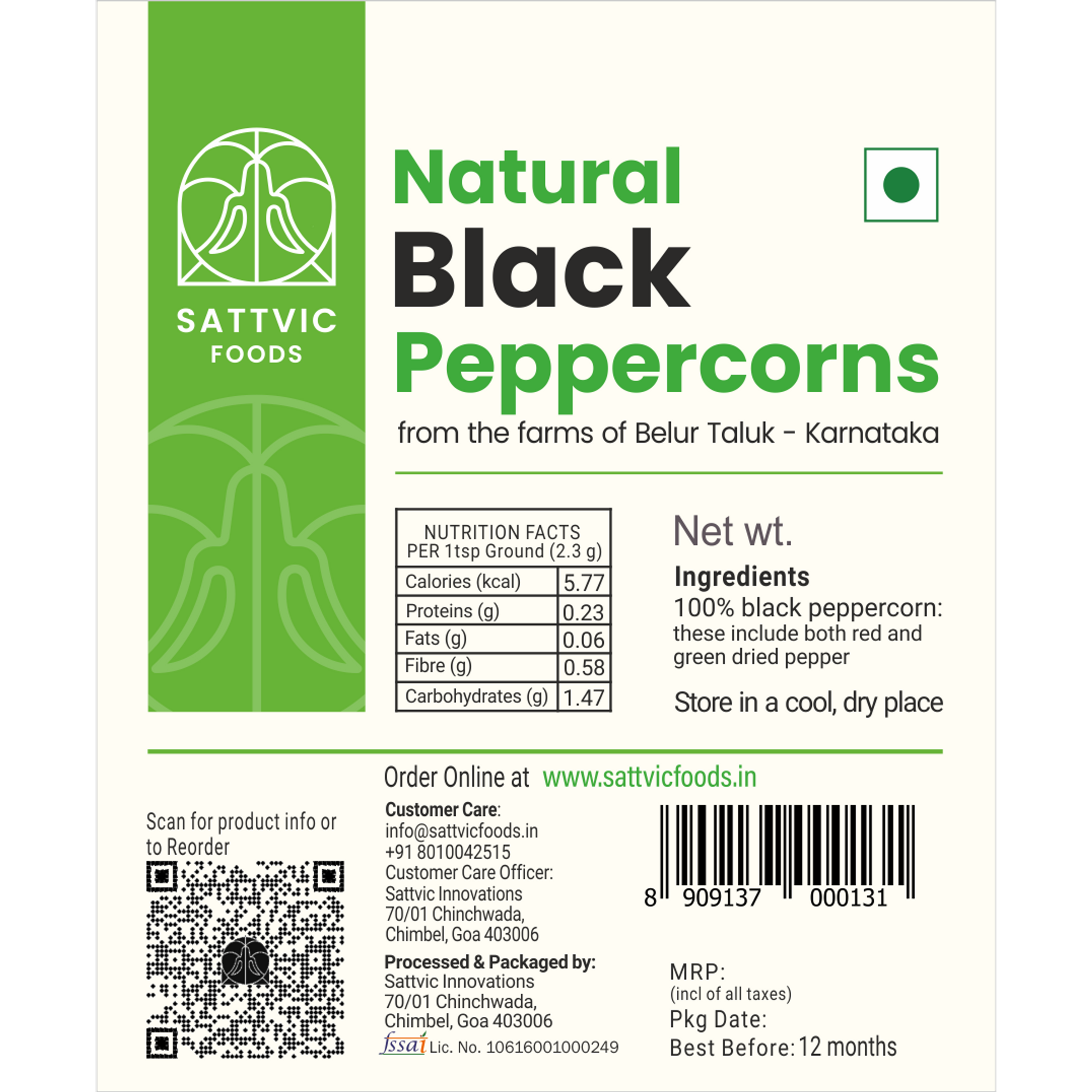 Sattvic black peppercorns