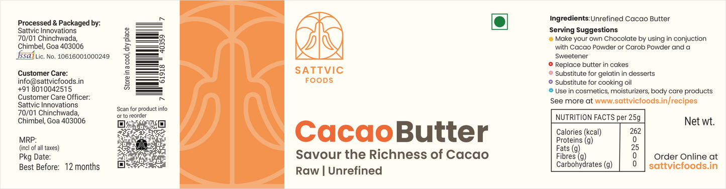 Raw Unrefined Cacao Butter | Prime-Pressed & Food-Grade