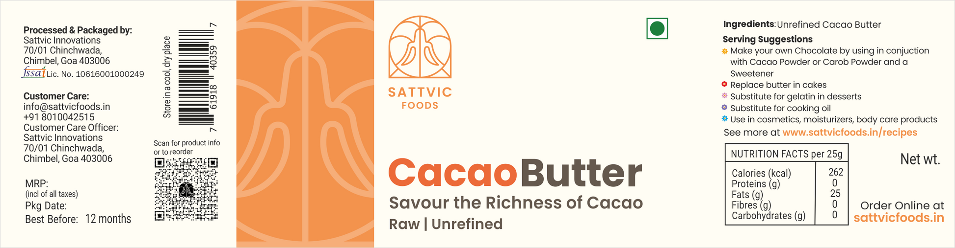 Raw Unrefined Cacao Butter | Prime-Pressed & Food-Grade