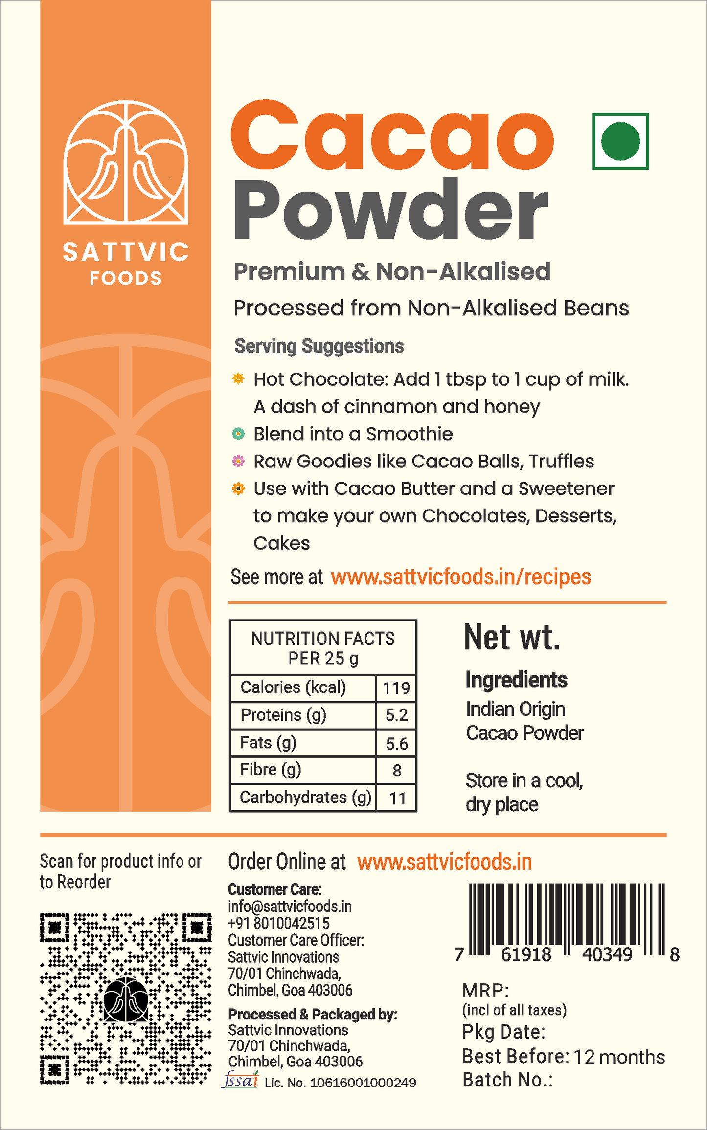 Cacao Powder (Non-Alkalised / Pure / Indian Origin)