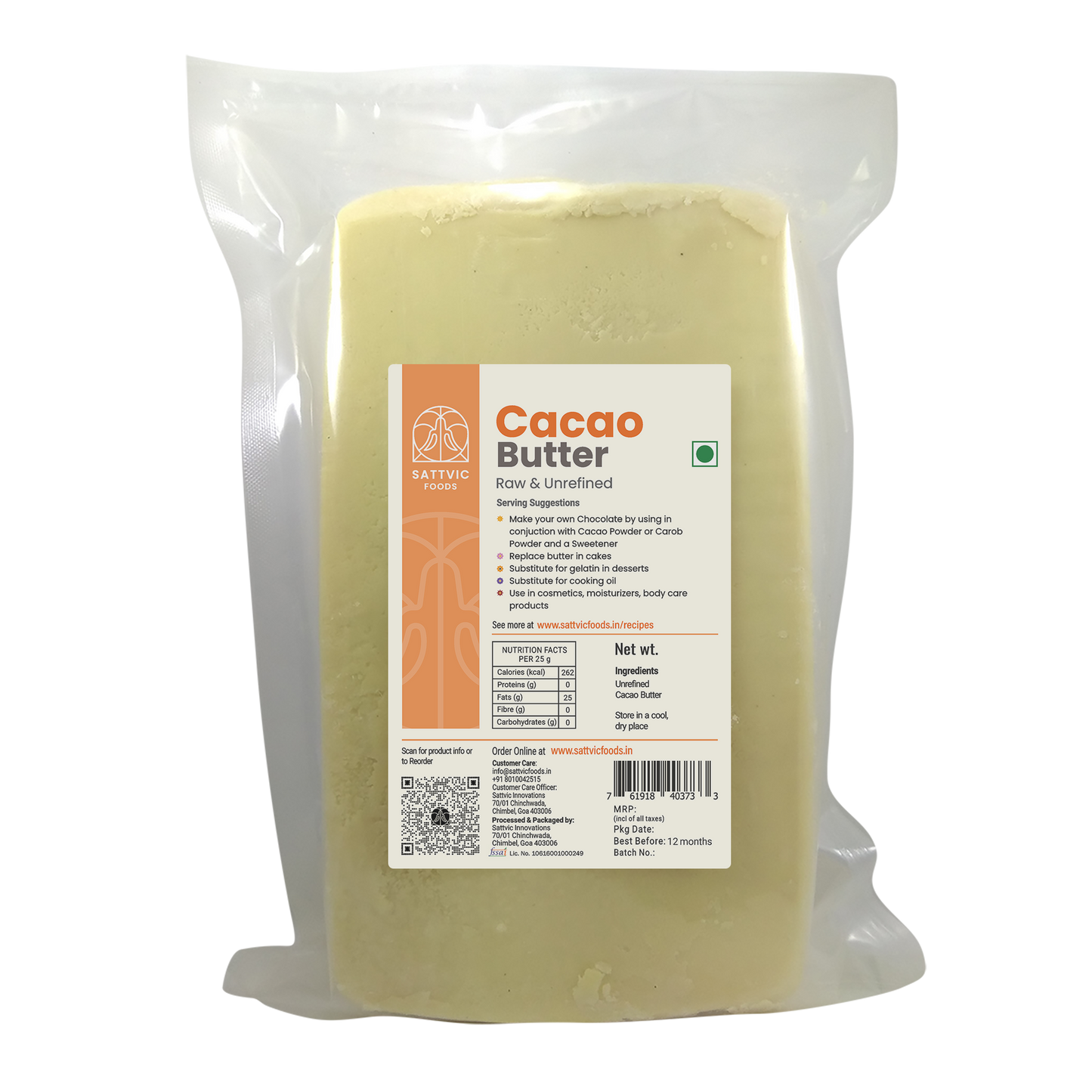 Raw Unrefined Cacao Butter | Prime-Pressed & Food-Grade