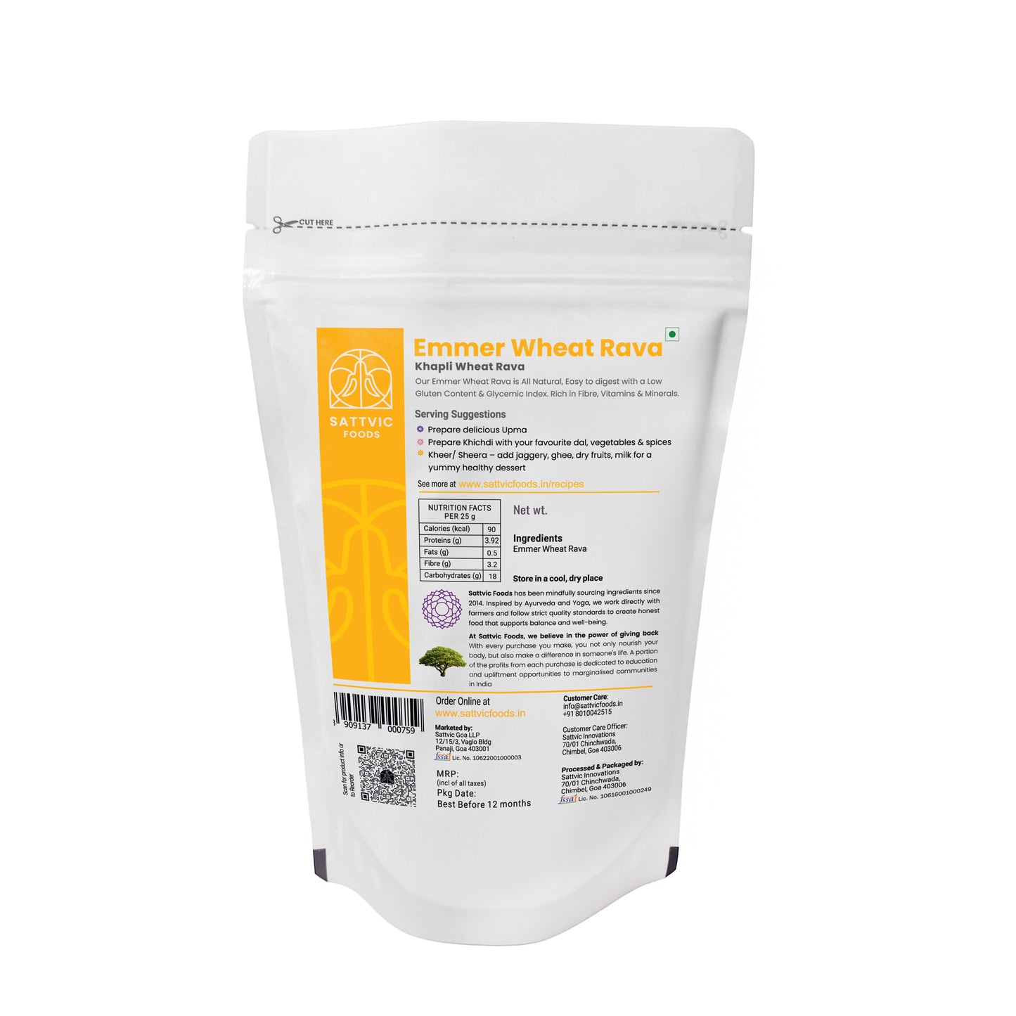 Emmer Wheat Semolina / Khapli Rava | Certified Organic