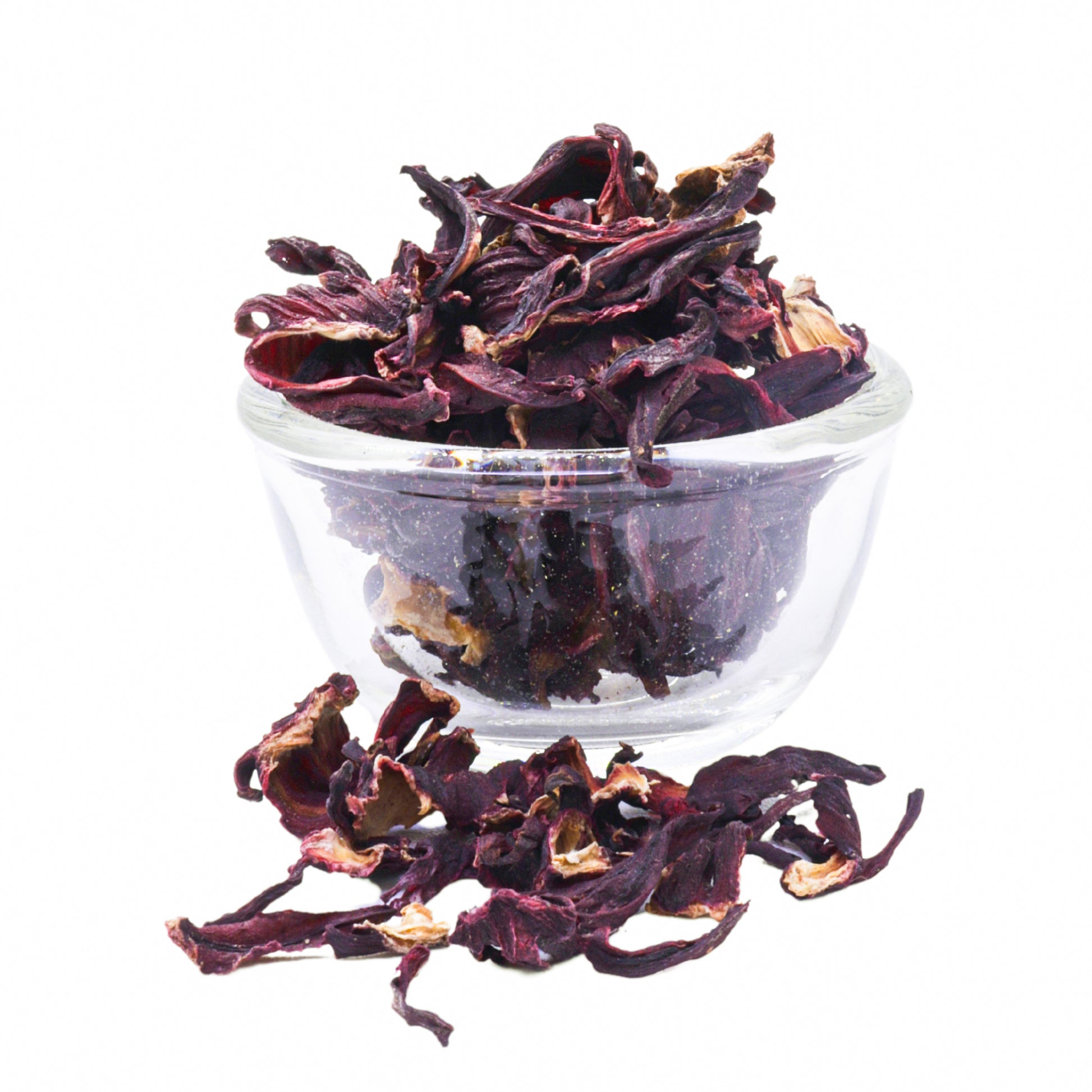 Loose and dried hibiscus flowers in a bowl