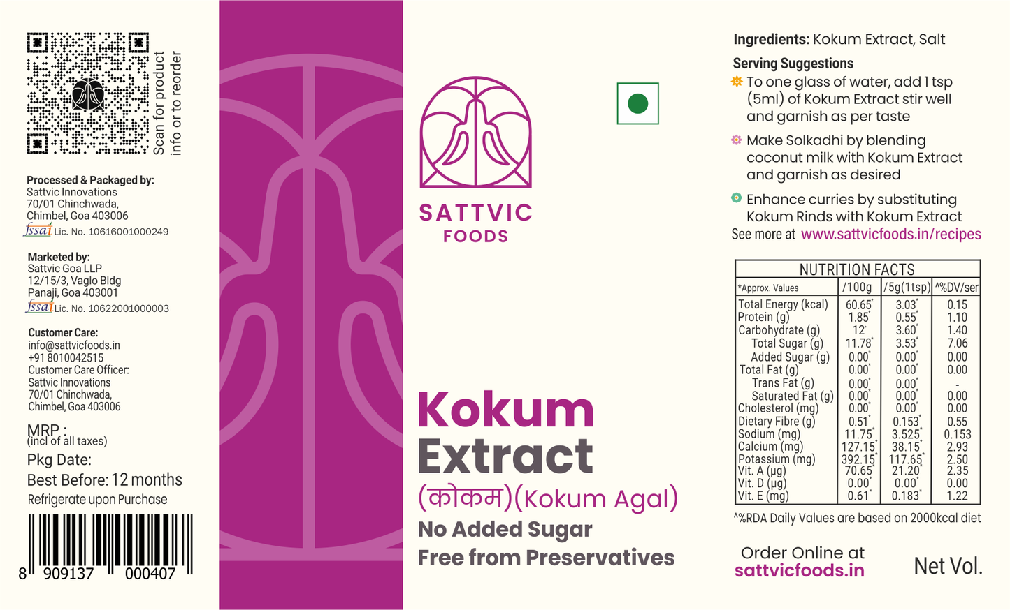 Kokum Extract | 100% Preservative-Free | No Added Sugar