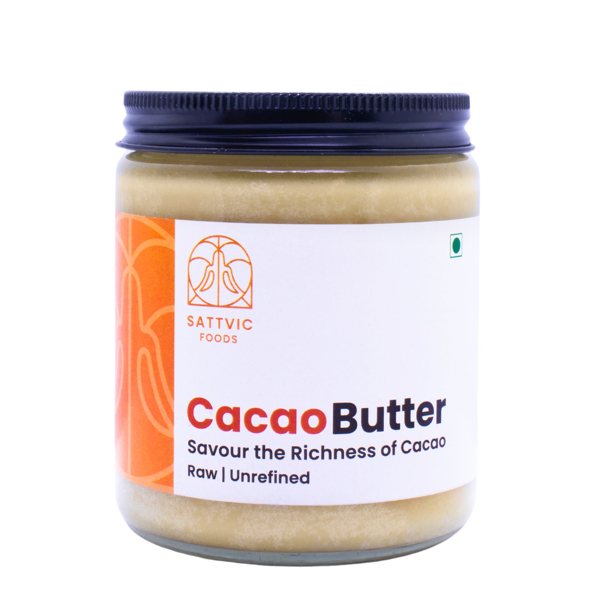 Sattvic foods raw cacao butter in a jar