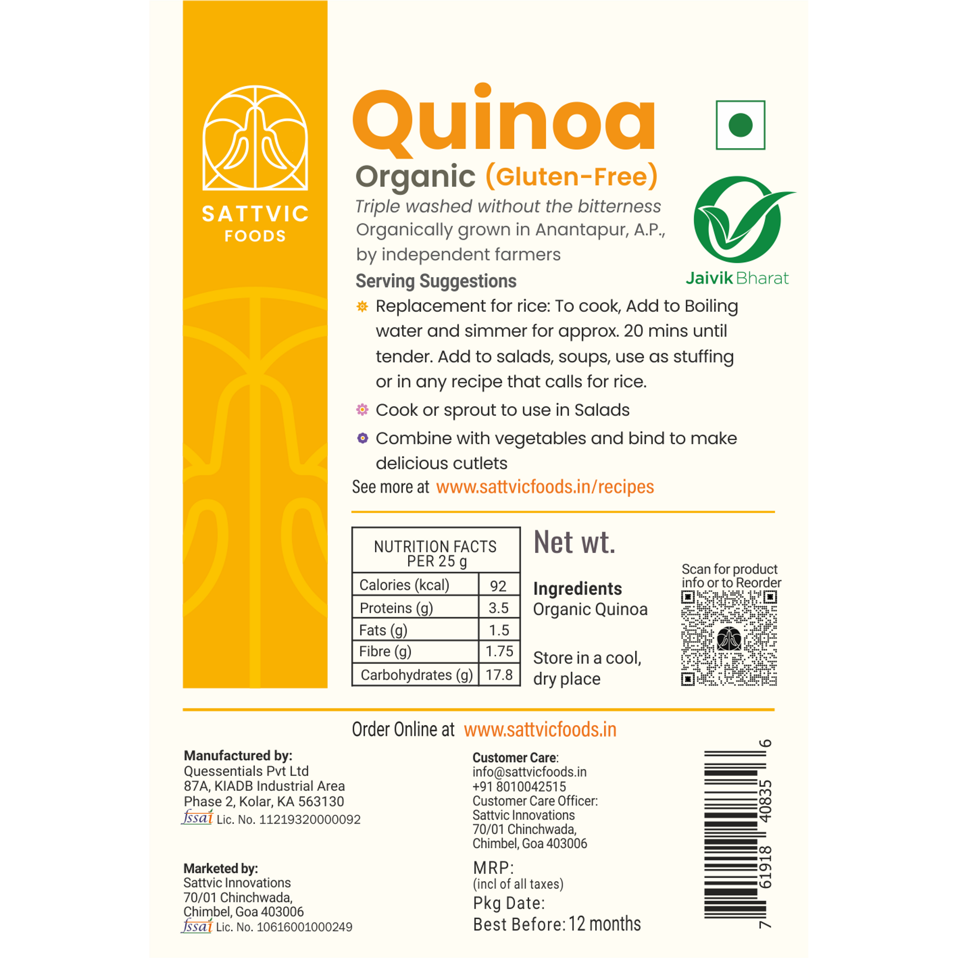 Organic Quinoa |  Gluten-free | Low Glycemic Index