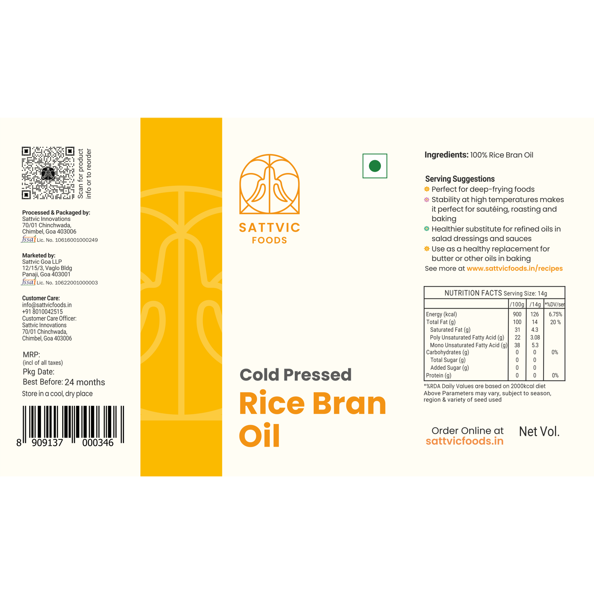 Sattvic Foods Rice Bran Oil