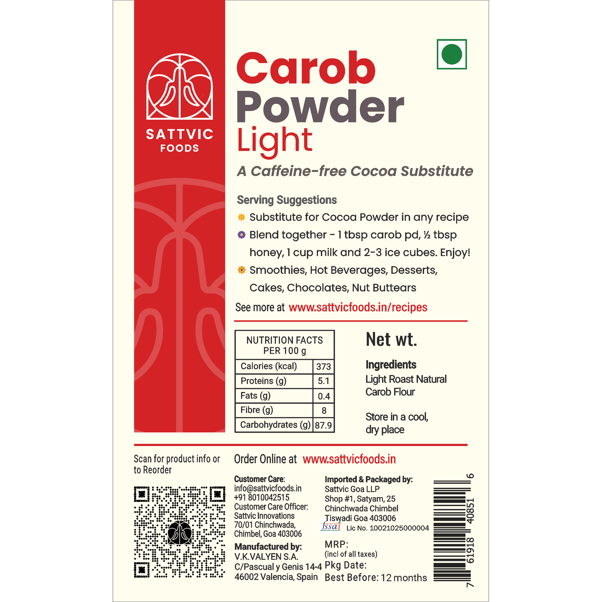 Carob Powder Light | Caffeine-Free Cacao Substitute