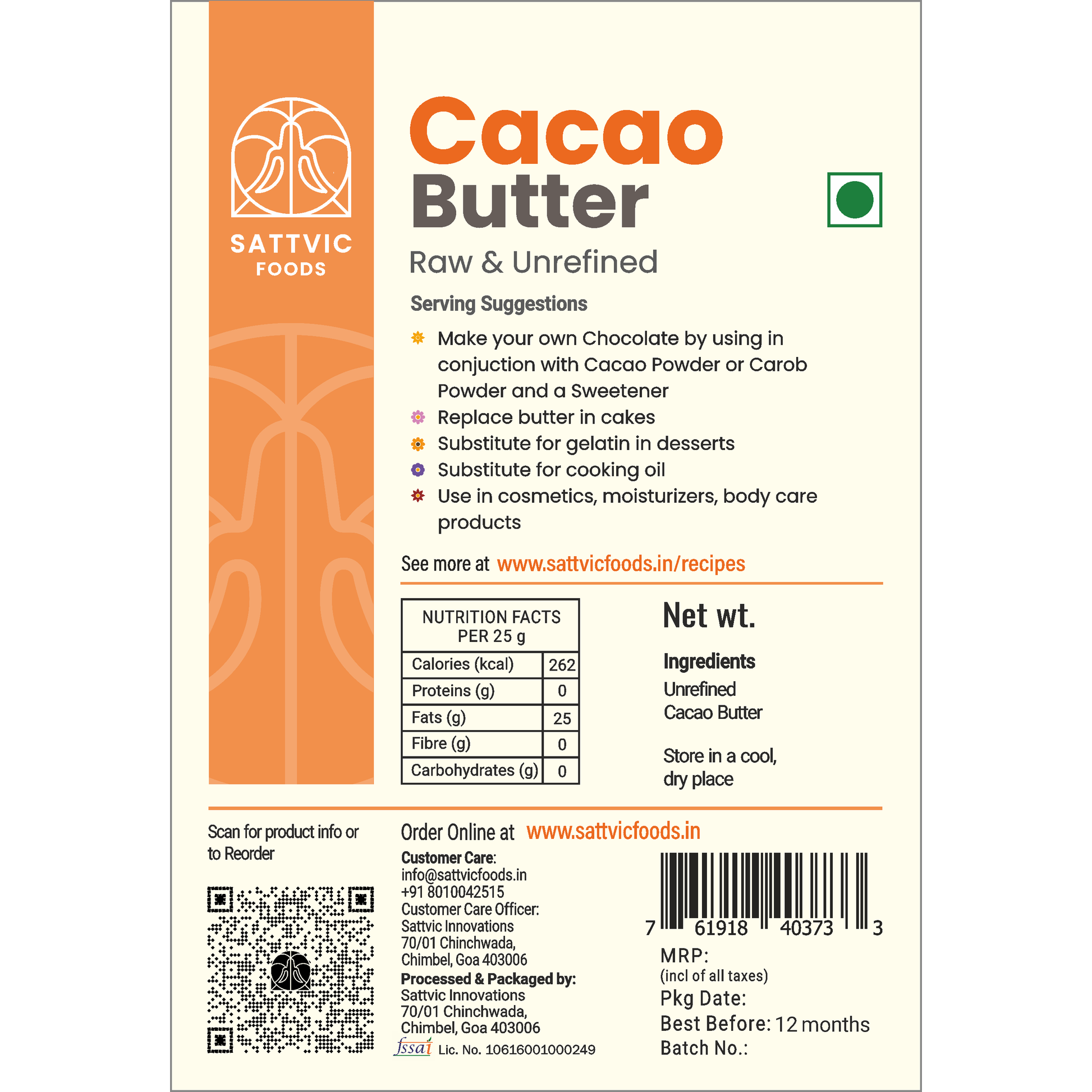 Raw Unrefined Cacao Butter | Prime-Pressed & Food-Grade