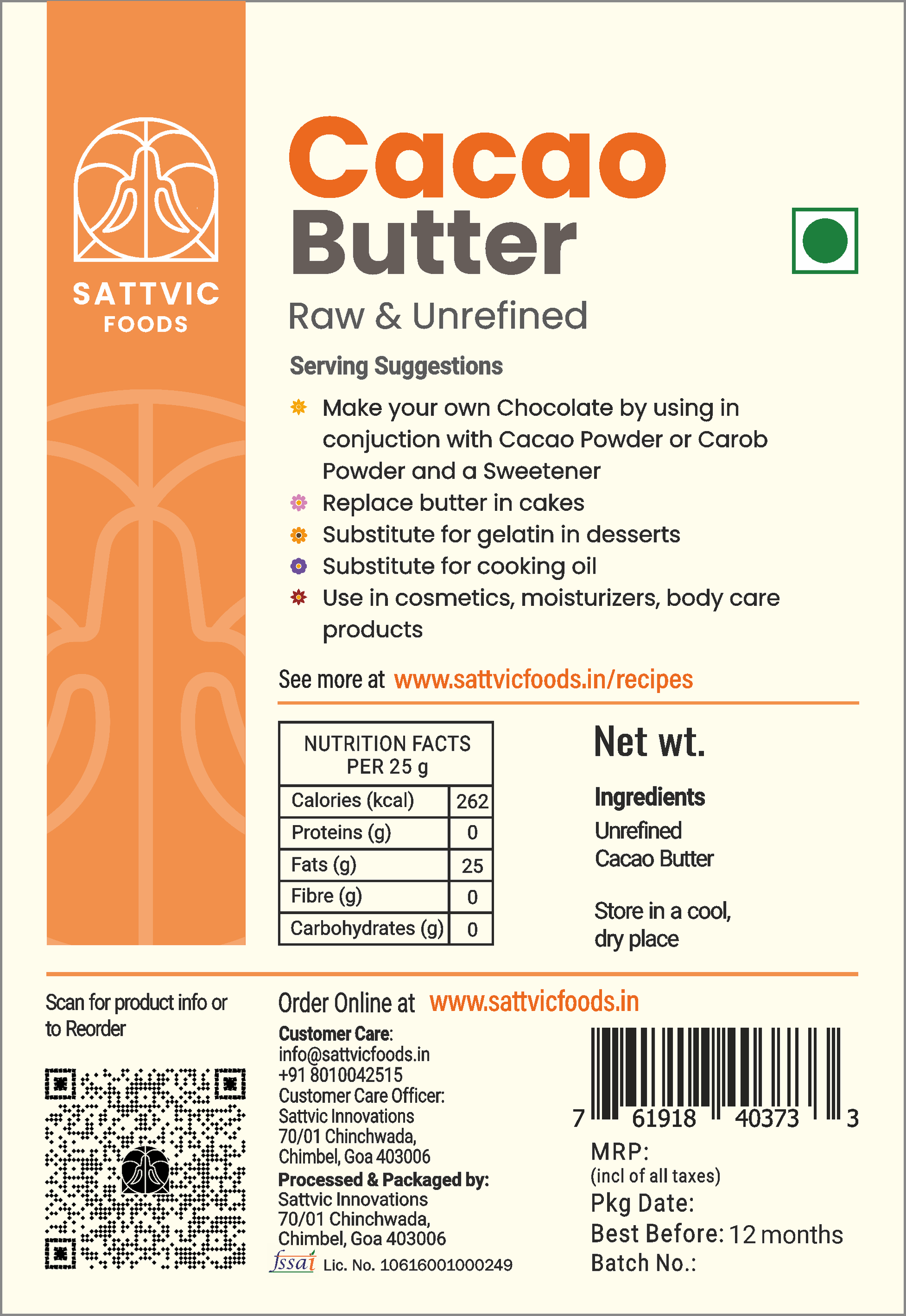 Raw Unrefined Cacao Butter | Prime-Pressed & Food-Grade