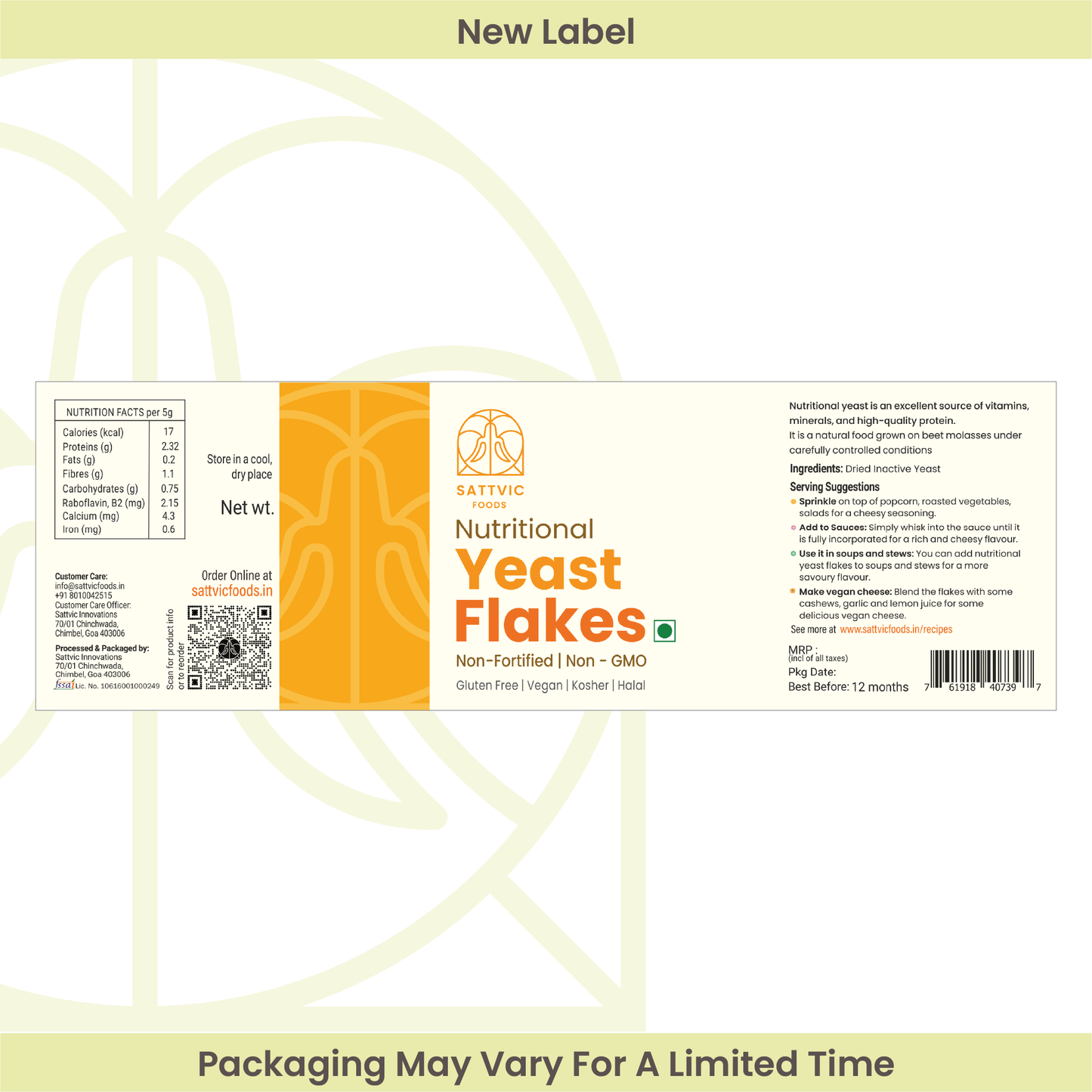 Nutritional Yeast Flakes - Non Fortified, Non GMO, Vegan, Gluten-Free