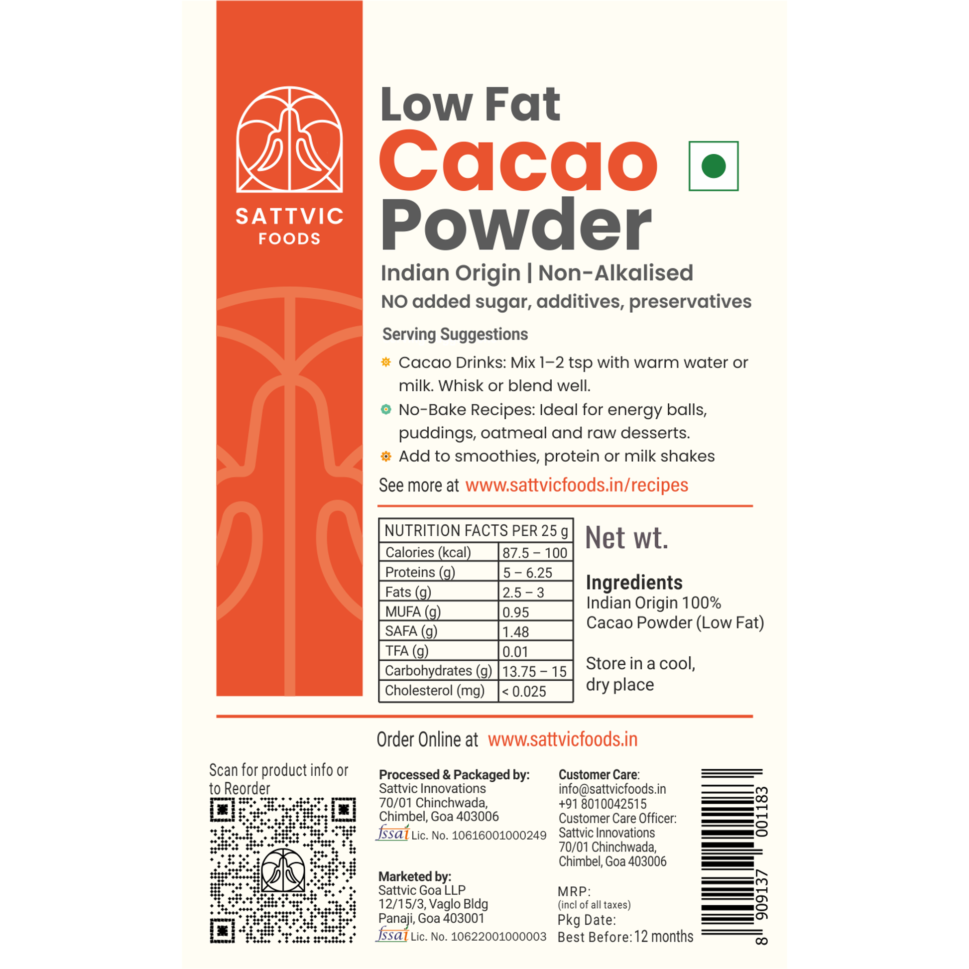 Cacao Powder (Low Fat) | Indian Origin & Non-Alkalized