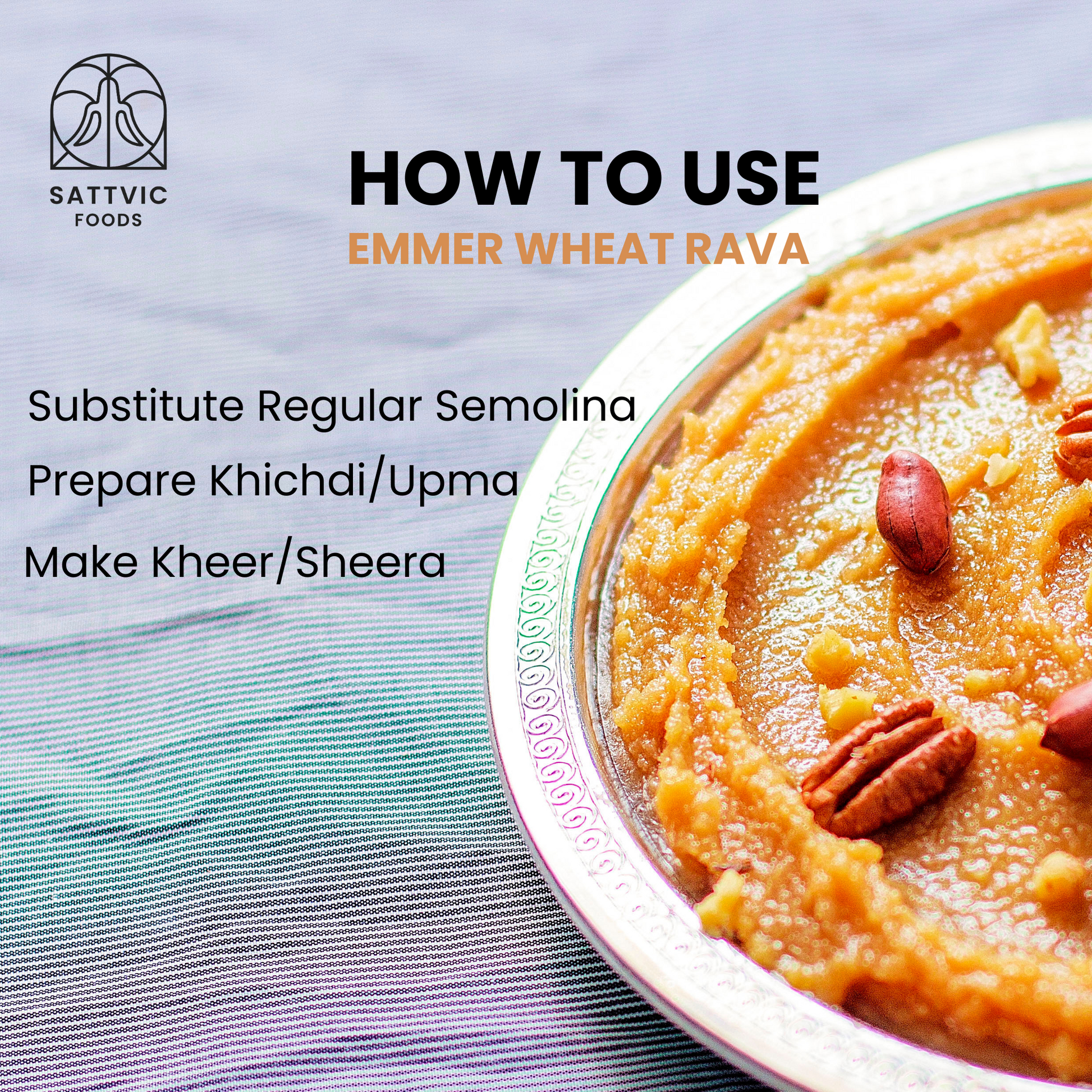 A bowl of sheera with directions on how to use khapli rava