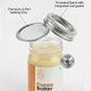Jar of cacao butter with labeled components on a white background