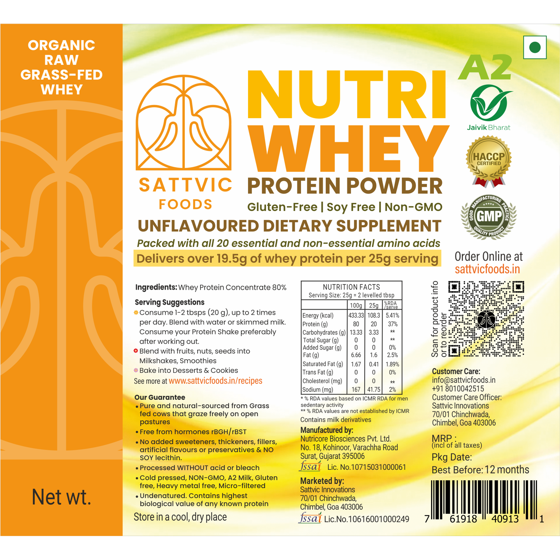 Organic A2 Whey Protein Concentrate 80%