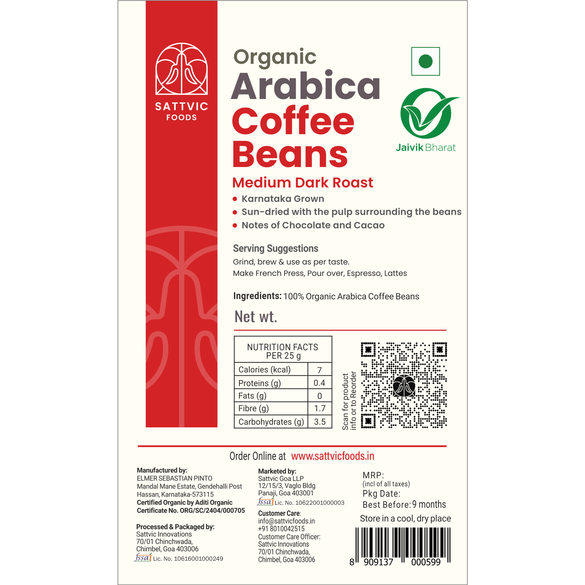 Organic Arabica Coffee Beans | Medium Dark Roast