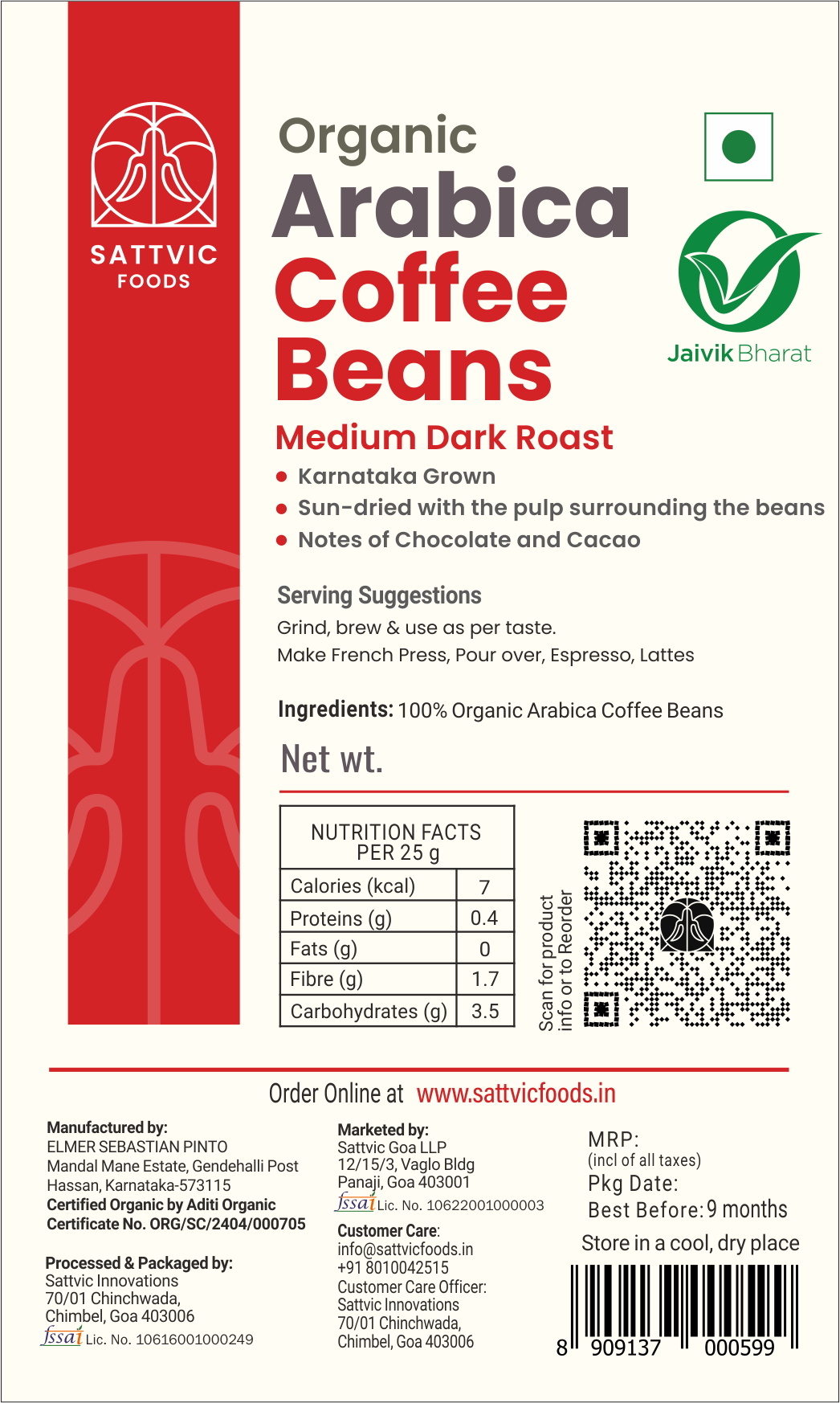 Organic Arabica Coffee Beans | Medium Dark Roast