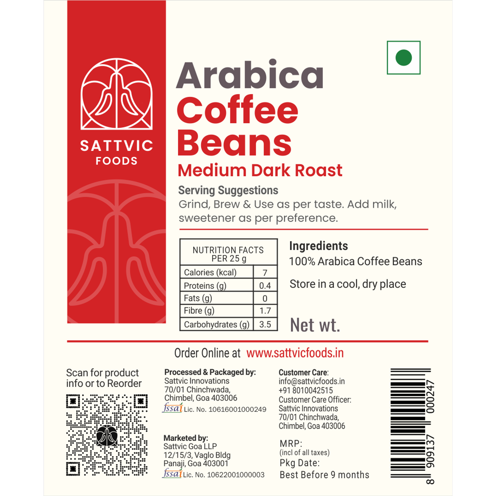 Organic Arabica Coffee Beans | Medium Dark Roast