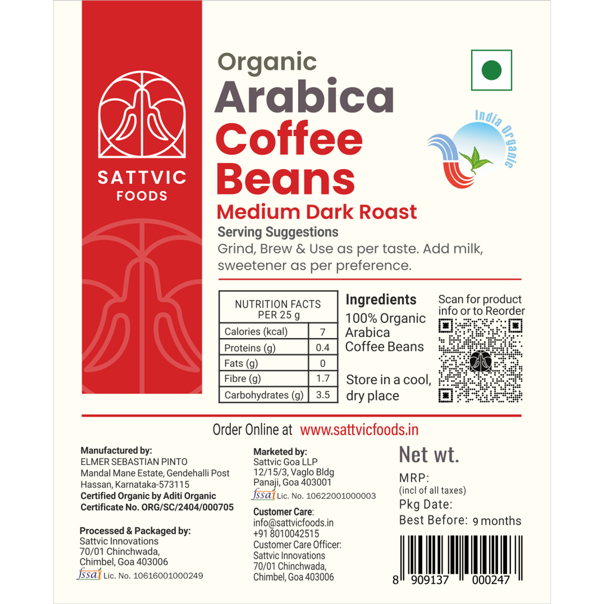 Organic Arabica Coffee Beans | Medium Dark Roast