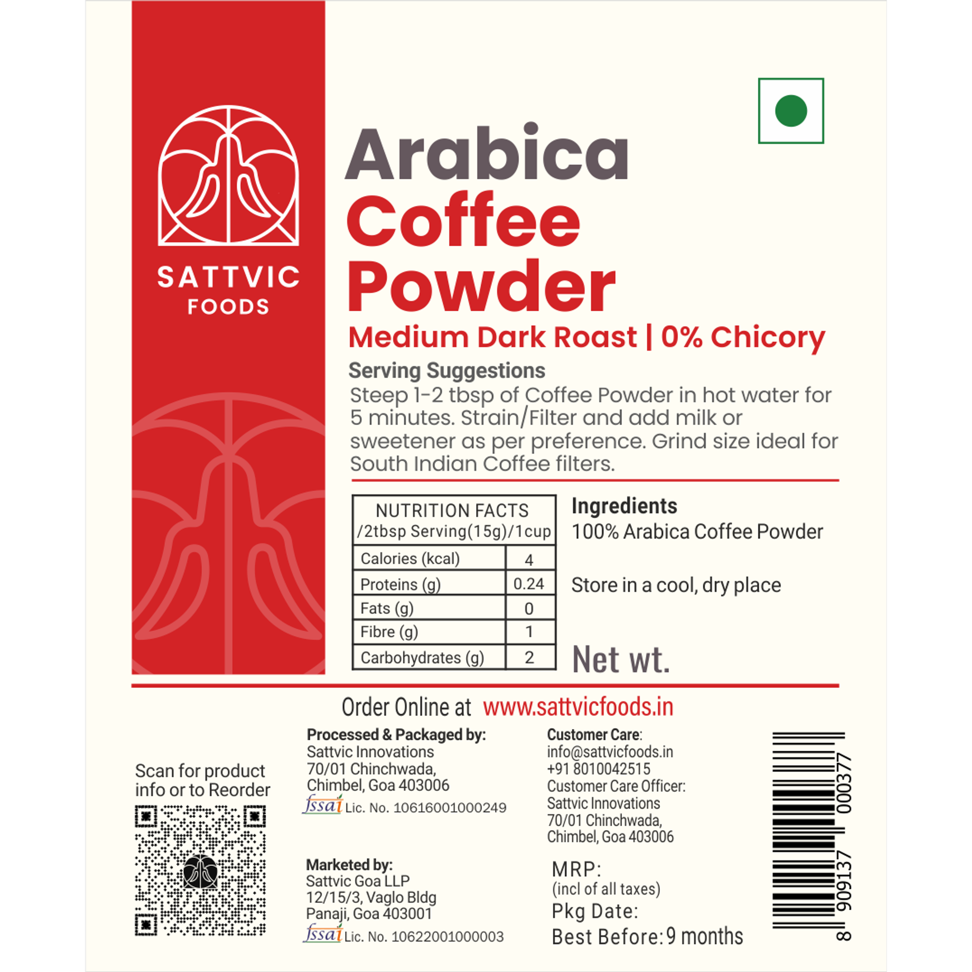 Arabica Organic Coffee Powder | Medium Dark Roast