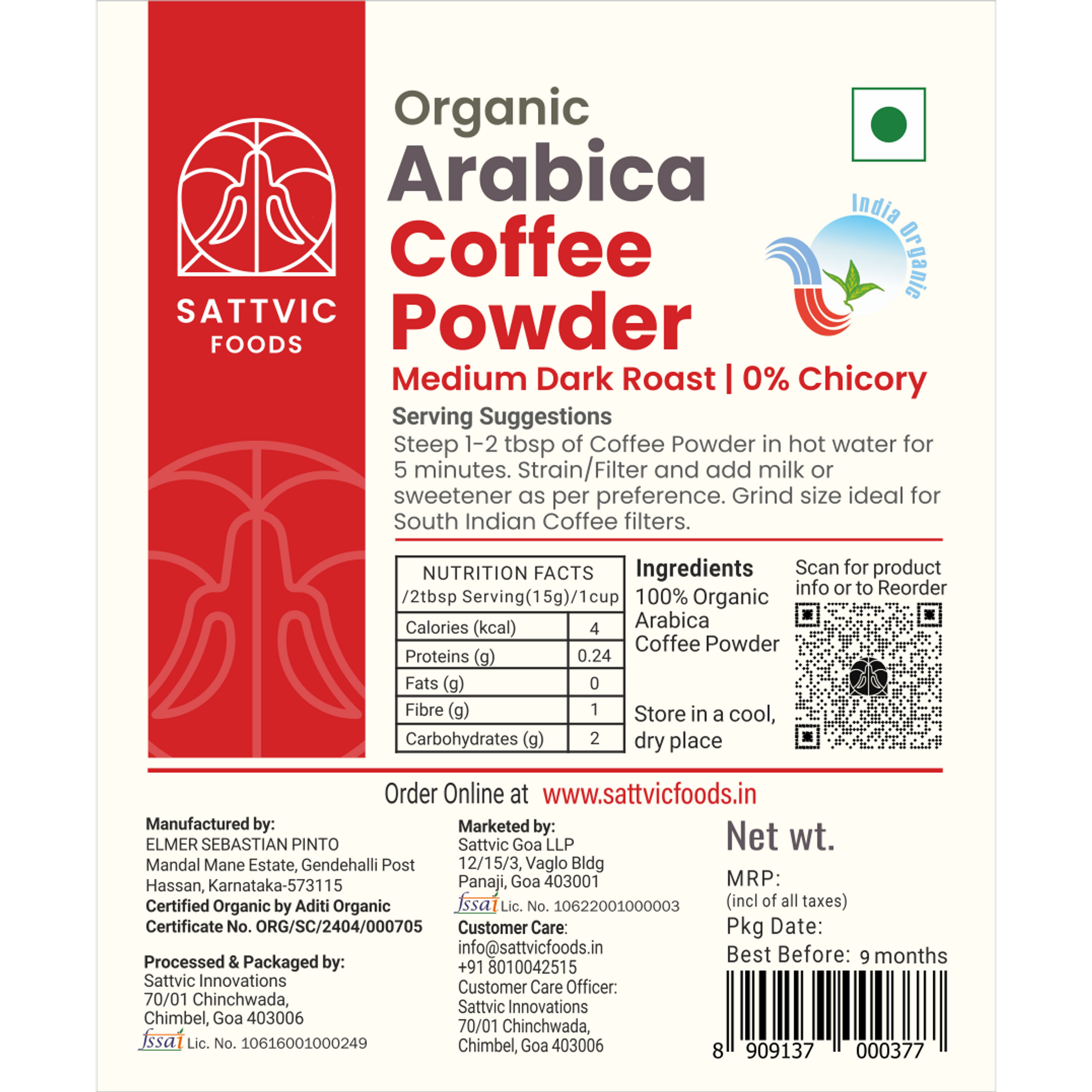 Arabica Organic Coffee Powder | Medium Dark Roast