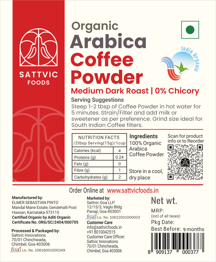 Arabica Organic Coffee Powder | Medium Dark Roast
