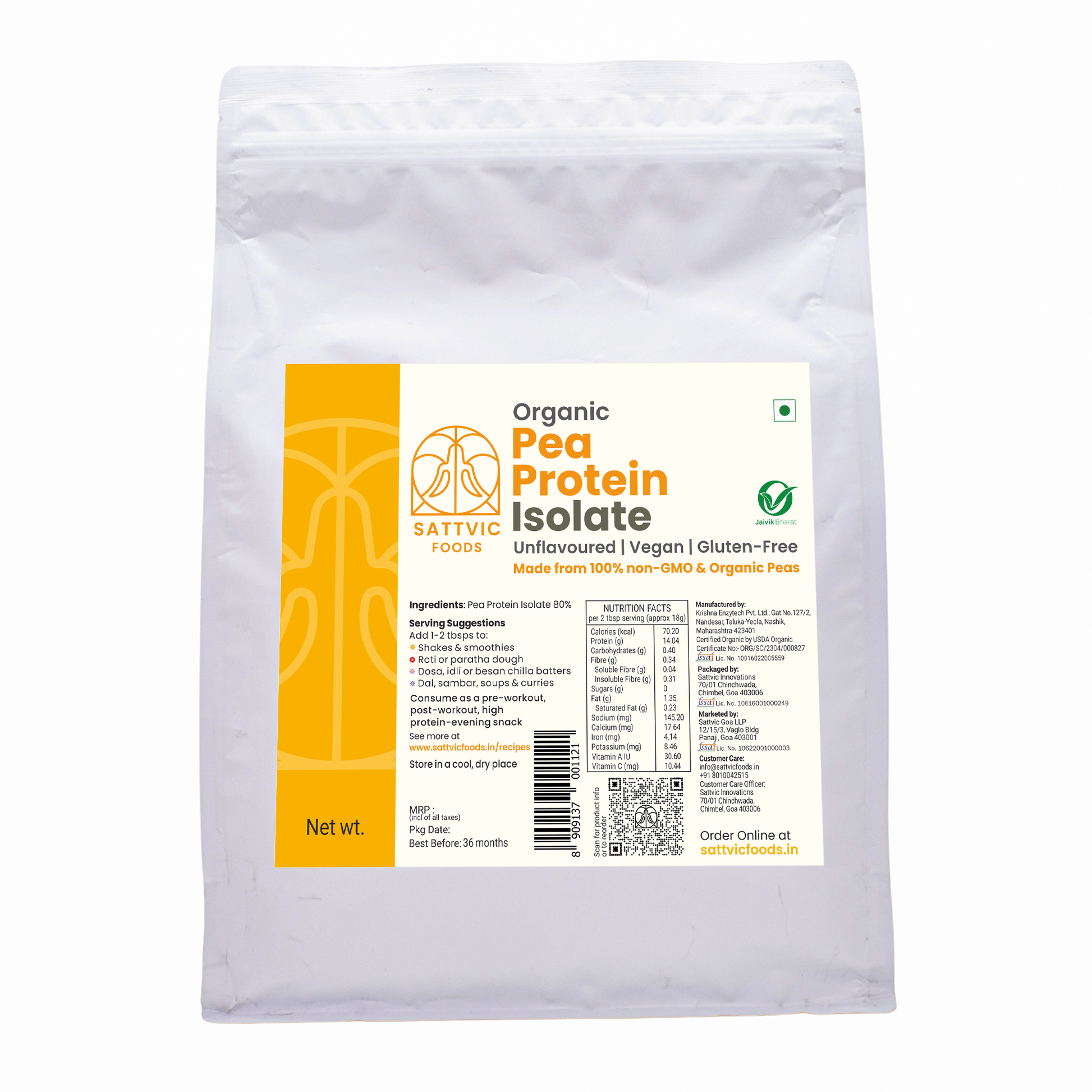 Bag of organic pea protein isolate