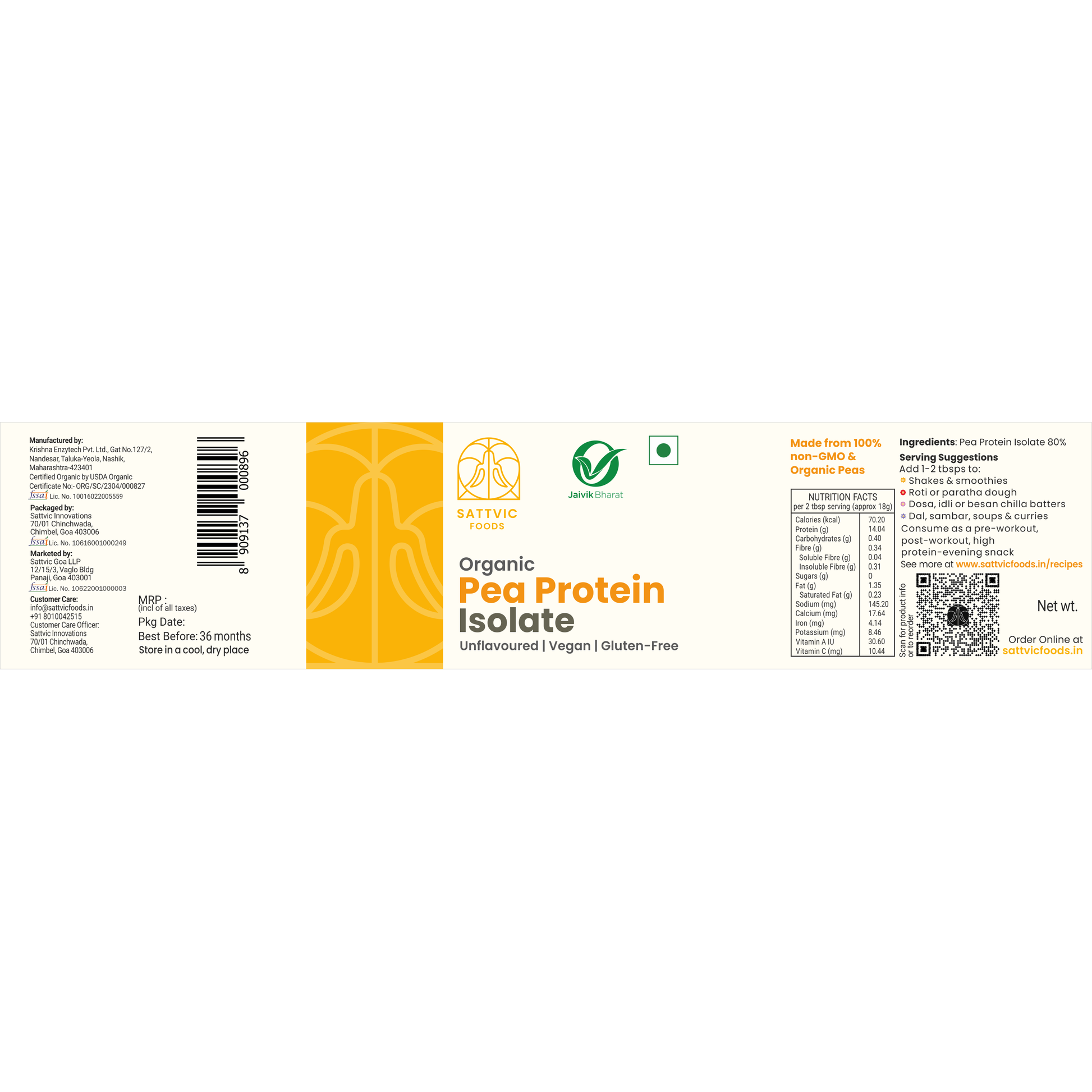 Pea Protein Isolate | Organic, Vegan & Lactose-Free
