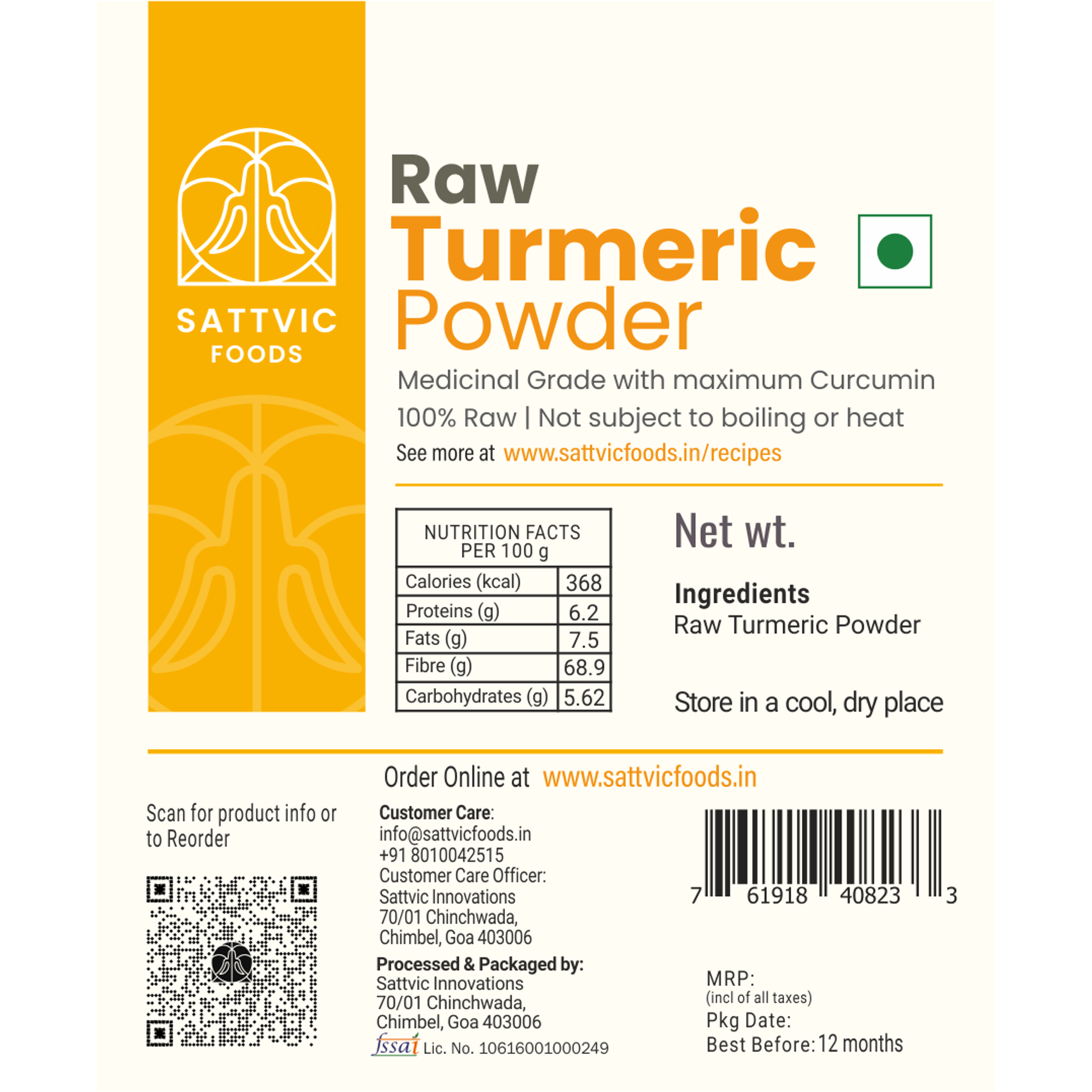 Organic Turmeric Powder – 100% Pure, Medicinal Grade