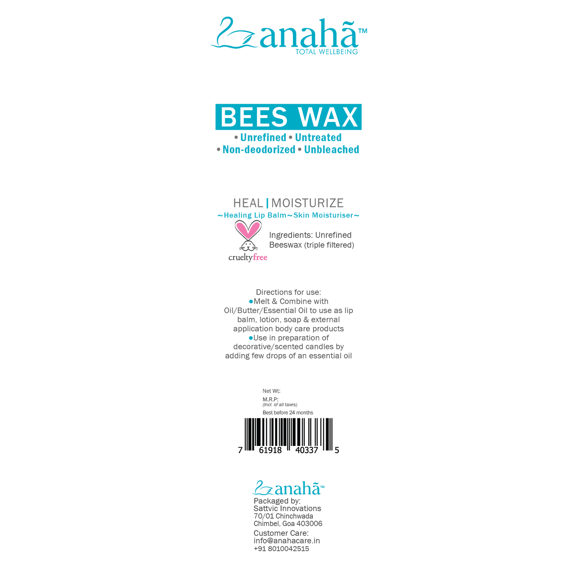 Pure Unrefined Beeswax Anaha