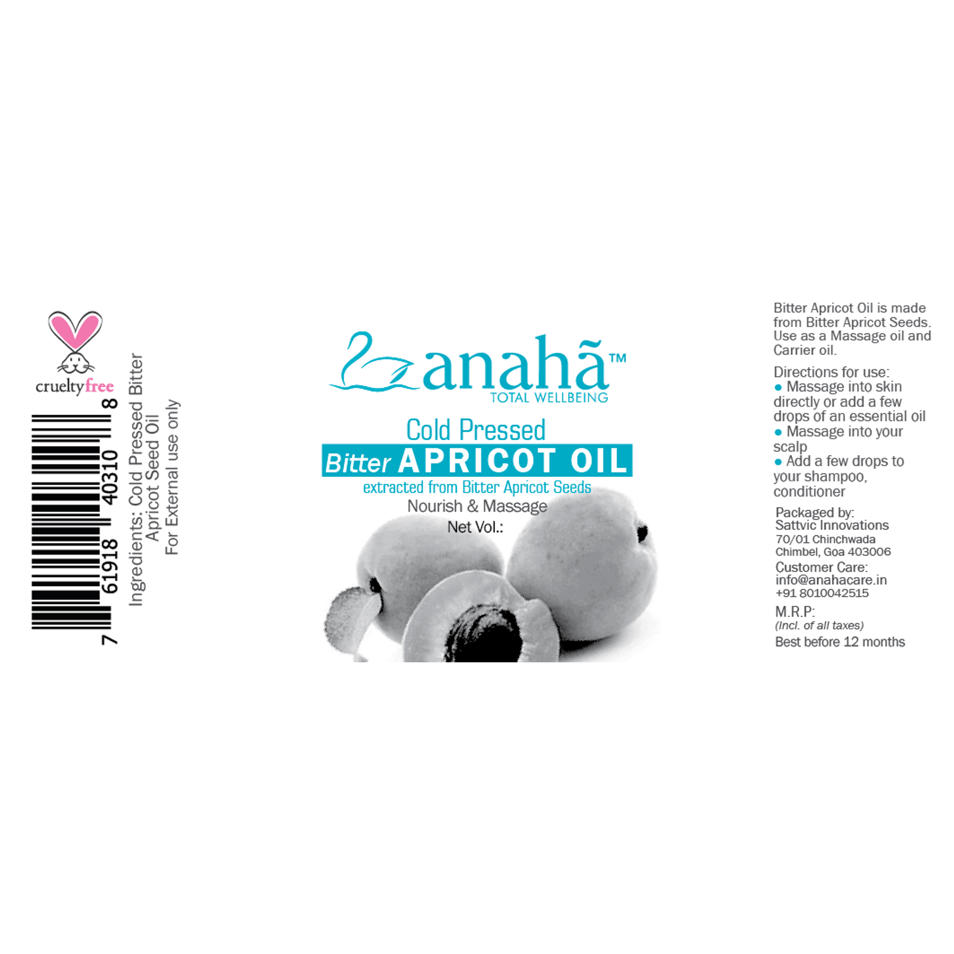 Bitter Apricot Oil (Cold Pressed / Massage & Relief) Anaha
