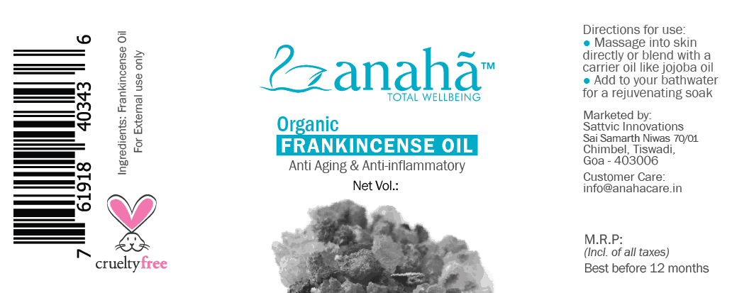 Label of Anaha frankincense oil with directions on how to use