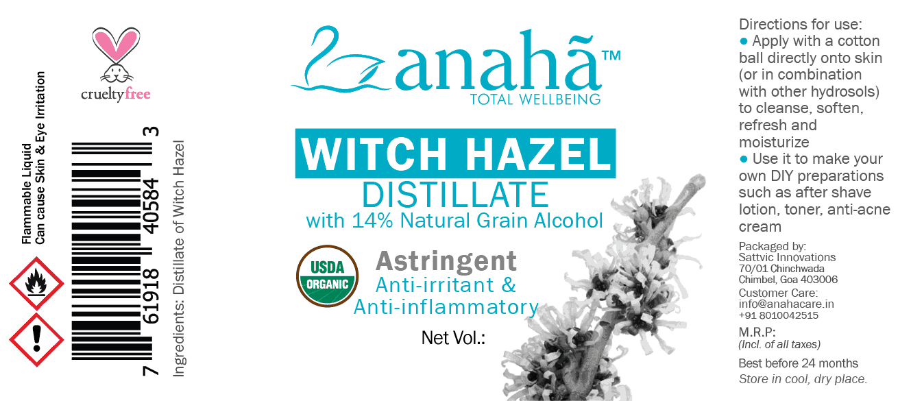 Witch Hazel Distillate | Certified Organic Pure & Natural Toner and Astringent |  Glass Bottle Anaha