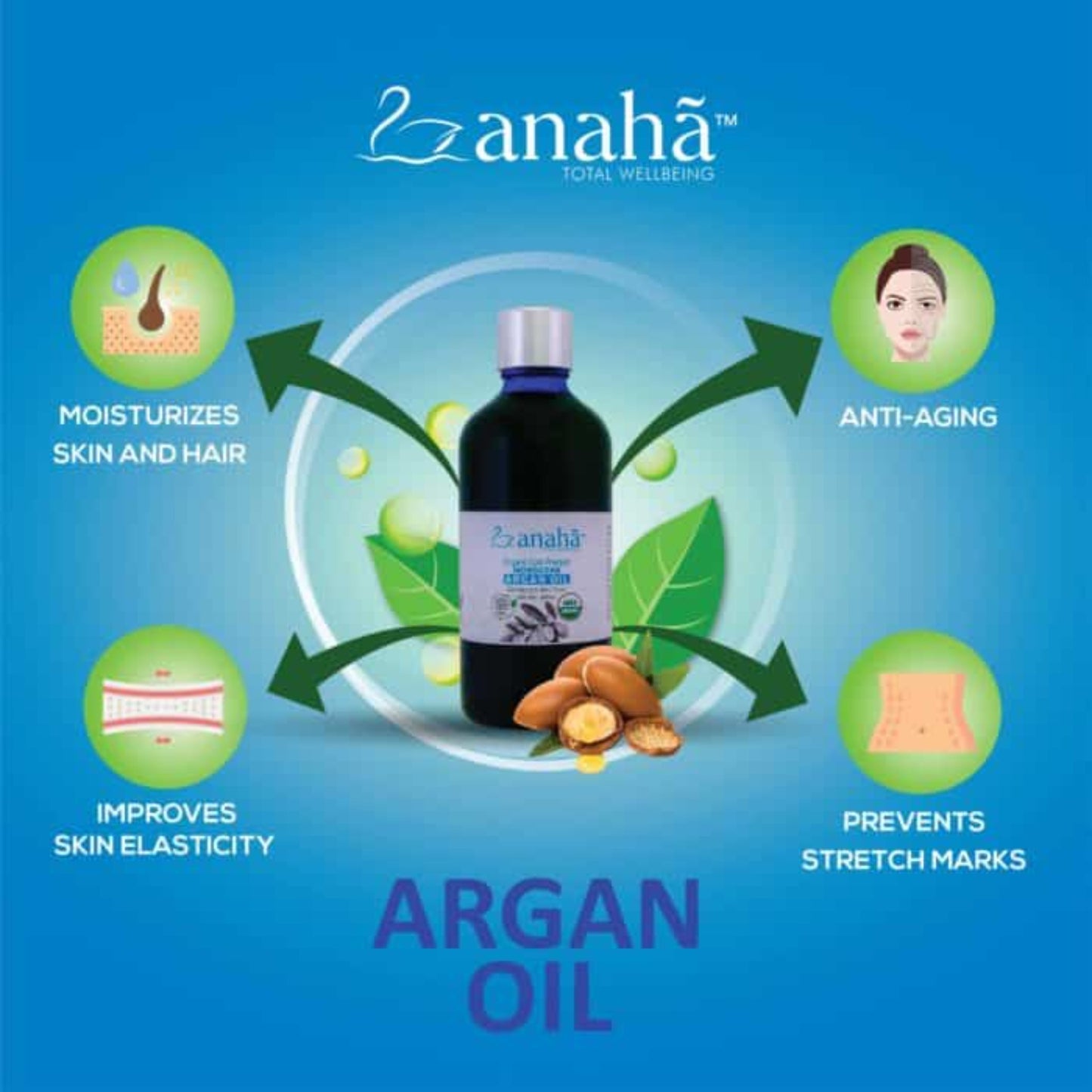 Argan Oil - Cold Pressed Organic Moroccan (Anti Aging & Skin toner) Anaha