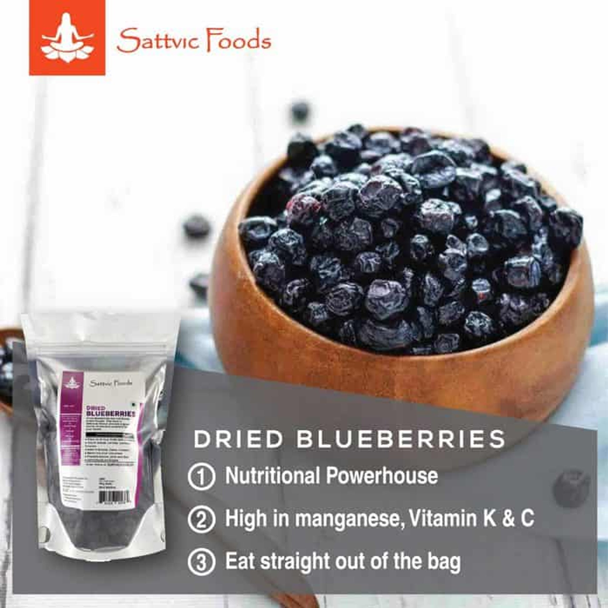 Dried Blueberries (Imported from USA) Sattvic Foods