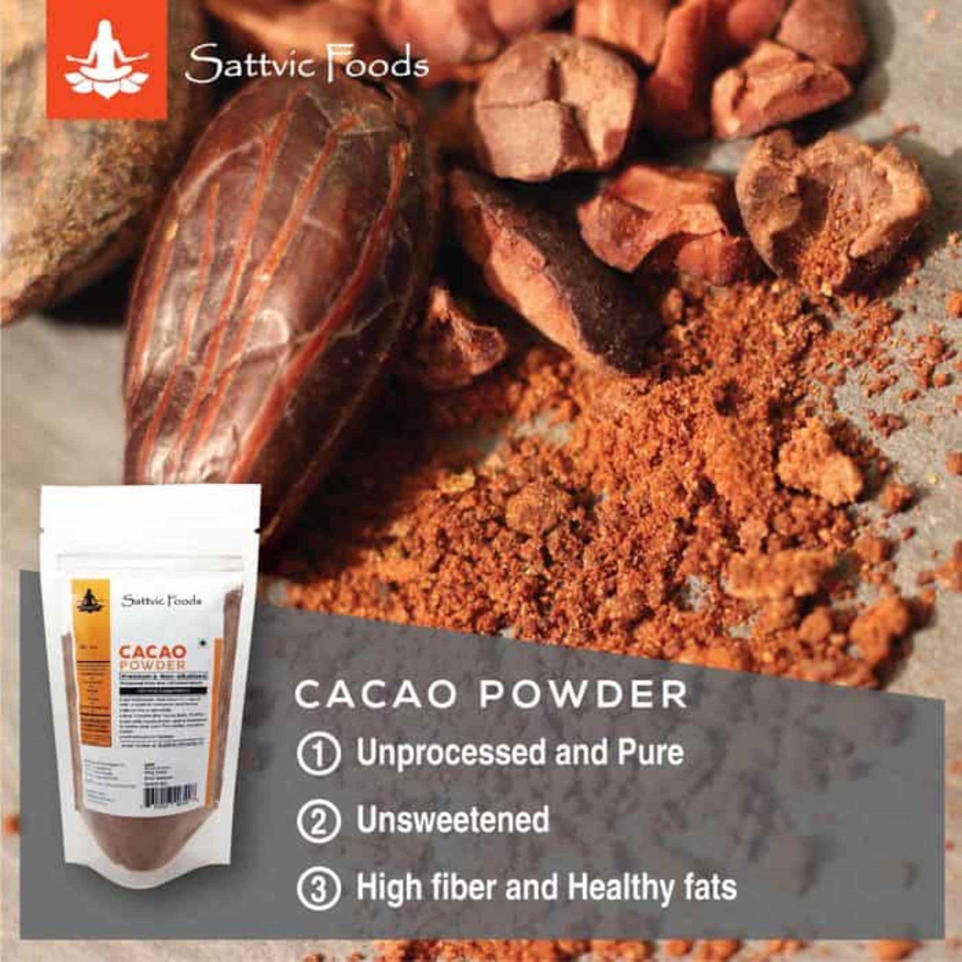 Cacao Powder (Non-Alkalised / Pure / Indian Origin) Sattvic Foods