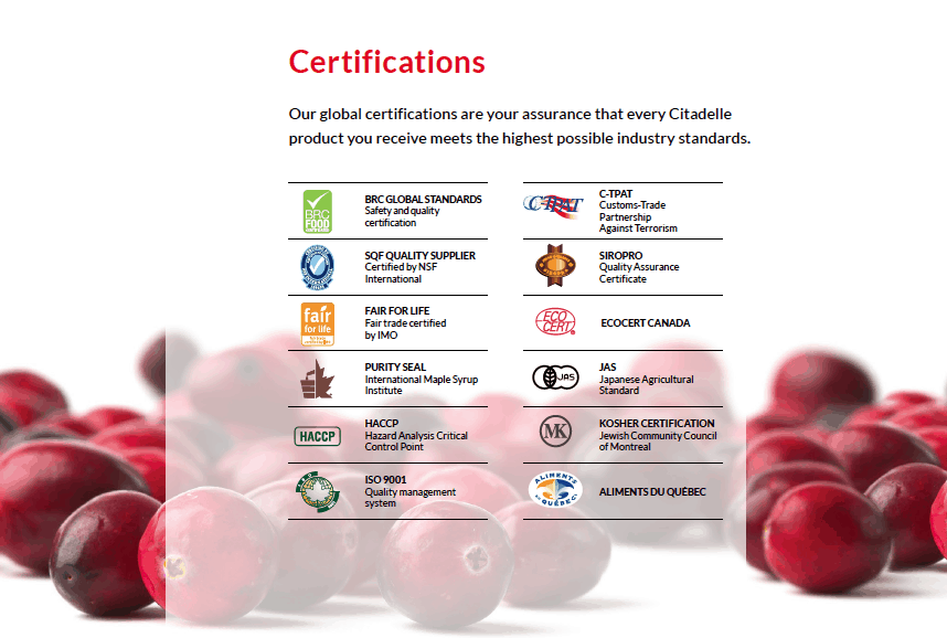 Dried Cranberries - Citadele certifications