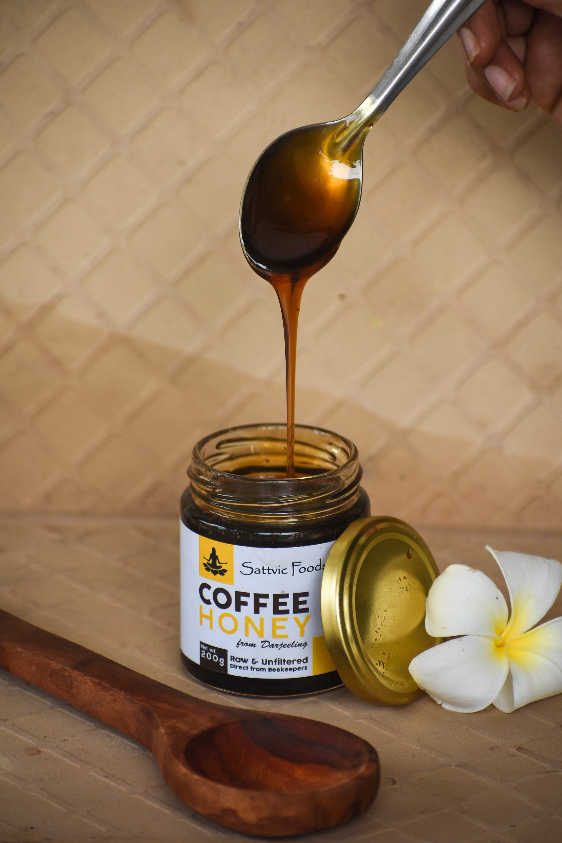 Coffee Honey - Dripping from spoon