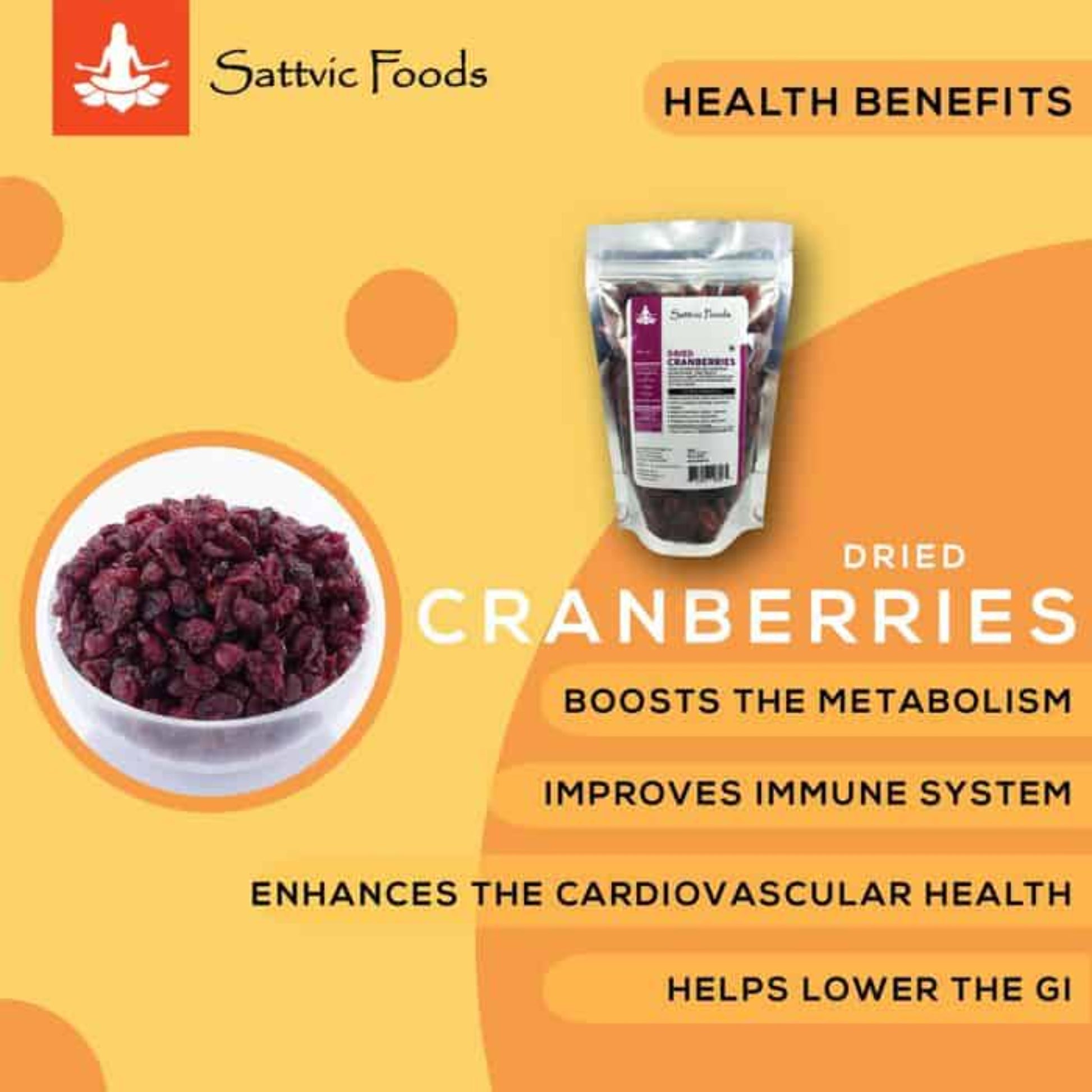 Dried Cranberries (from Canada) Sattvic Foods